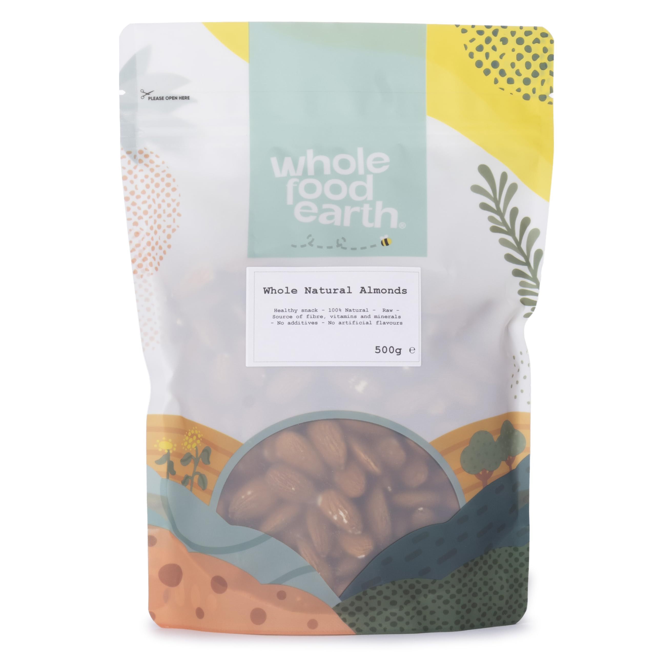 Wholefood Earth Whole Natural Almonds 500 g | GMO Free | Natural | High Fibre | Source of Protein