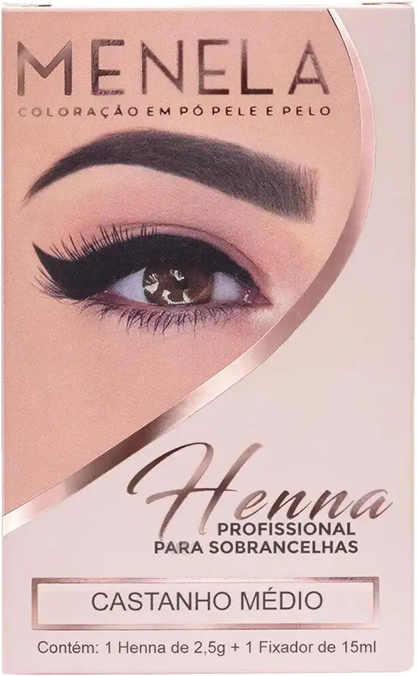 Kit 3 Henna para Sobrancelhas Menela Profissional com Fixador Cores Preta Castanho e Loiro (Castanho Médio 1)