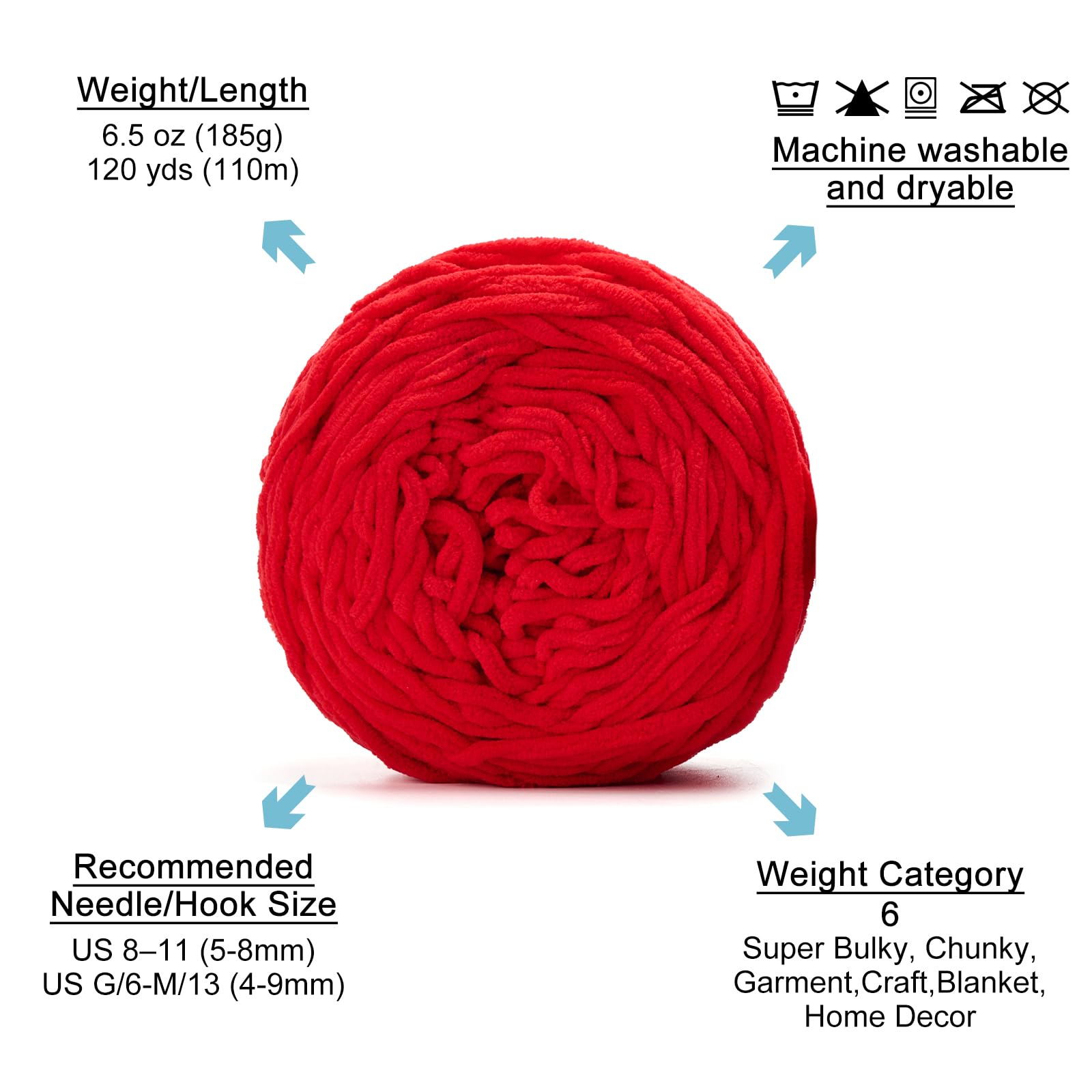 Chunky Chenille Yarn for Blankets, Crochet and Knitted #6 Super Chunky?6.5 oz?120 Yards?