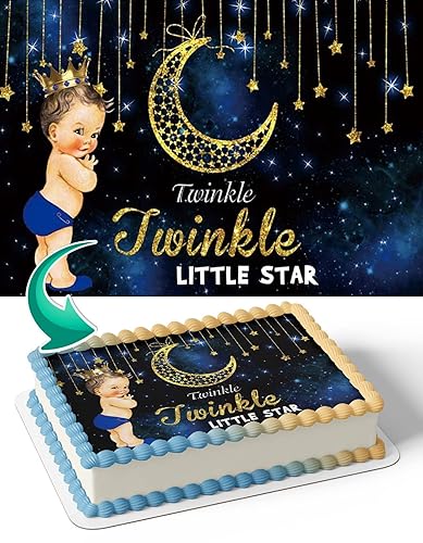 Twinkle Twinkle Little Star Baby Boy Gold Moon - Decoración comestible para pastel de cumpleaños, 14 hoja