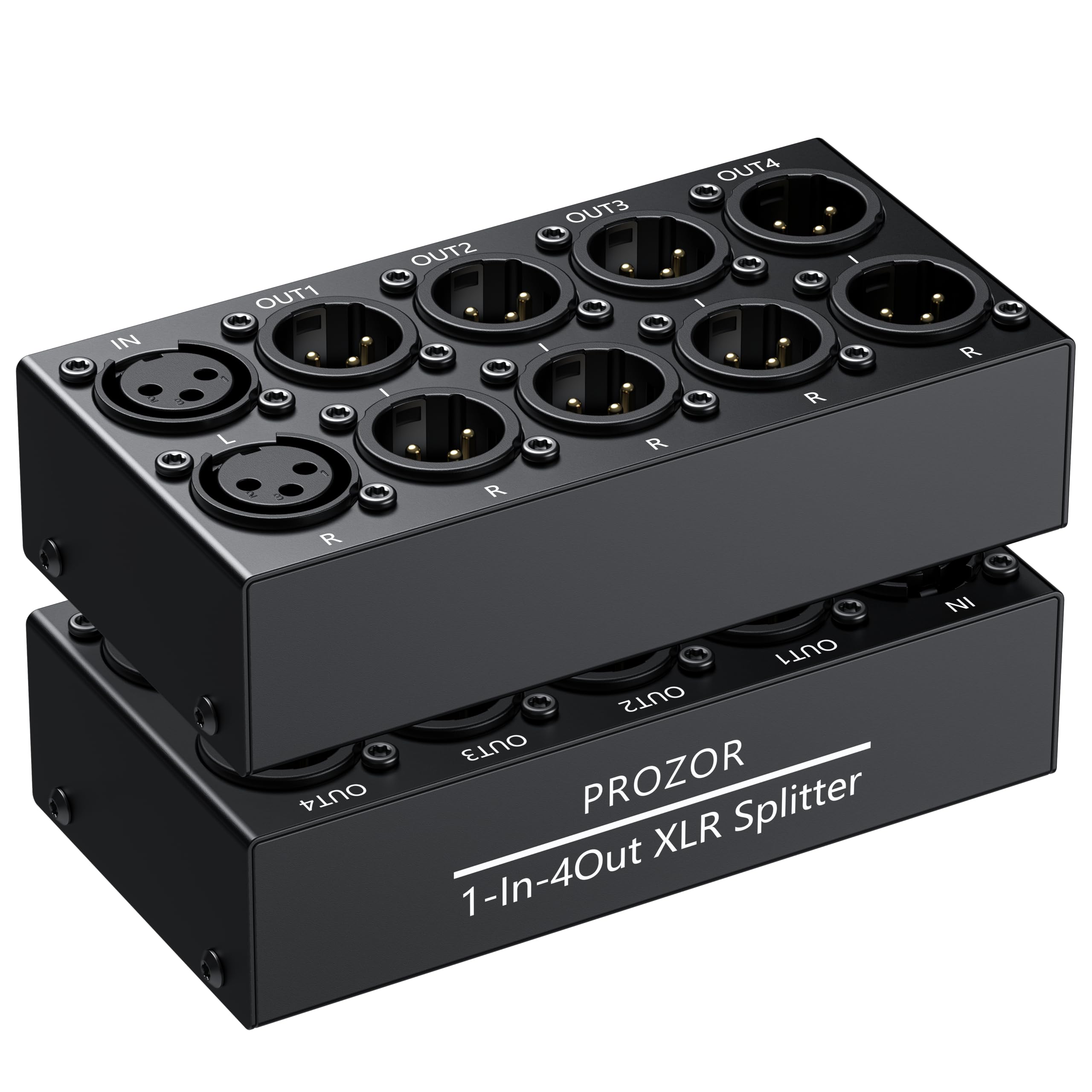 PROZOR Répartiteur XLR Stéréo 1 Entrée 4 Sorties - 2 Entrées 8 Sorties - Passif sans Alimentation - Design Ultra-Fin - Boîtier Métallique - pour Home Studio, Monitoring, Scène
