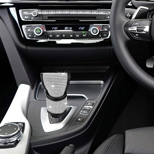 Miniatura 7 de Accesorios de automóvil con diamantes de cristal, incluye cubierta de palanca de cambios de automóvil, 2 fundas de cinturón de seguridad de