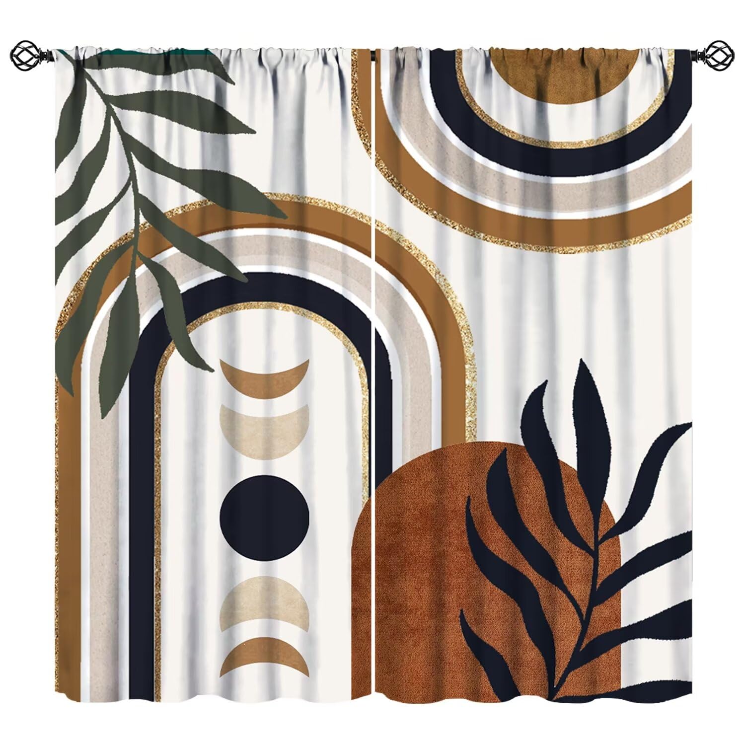 JESTRONRY Boho Abstract Mid Century Curtain,Geometric Leaves Moon Phase Modern Design Print Fabric Window Treatments Bedroom Living Room Curtain, Home Decor Window Drapes 42x45 Inch Decor