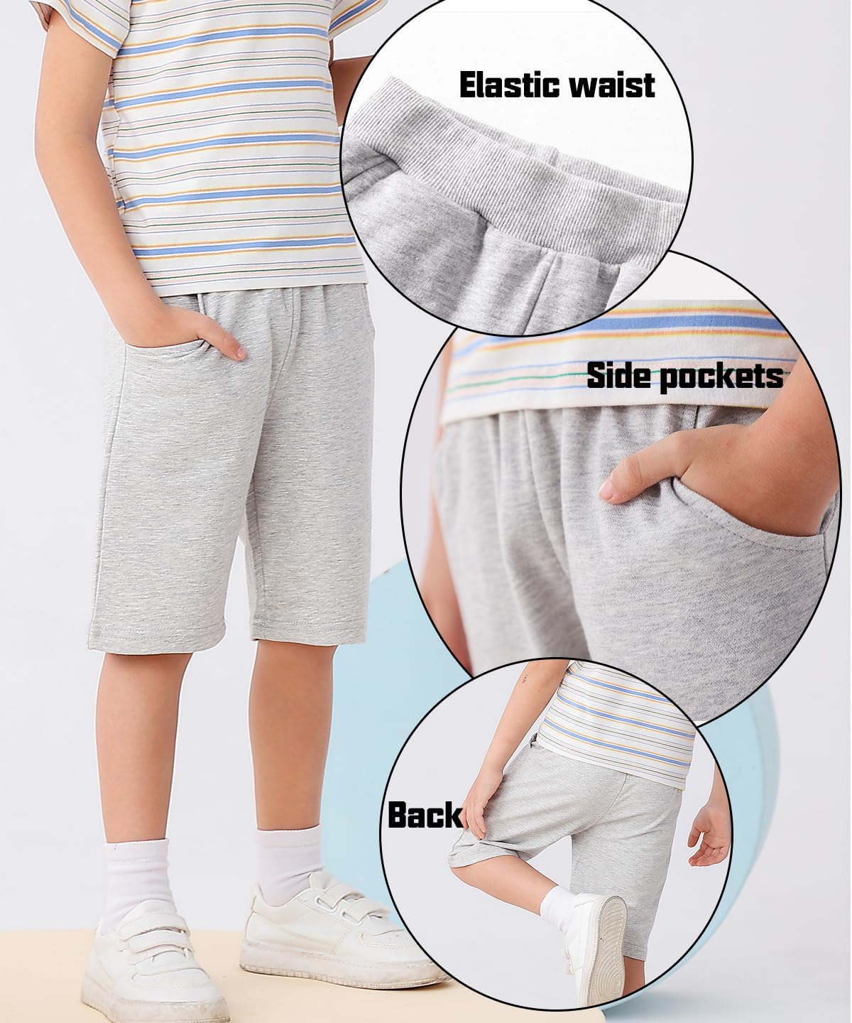 GFQLONG Toddler Boys 3 Pack Cotton Sport Jogger Shorts,Kids Summer Solid Active Short Pants - Image 5