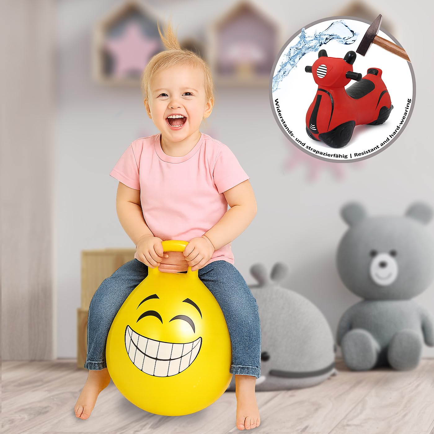 Jamara 460457 - Bouncy Ball Smile Yellow 450 mm - Promotes Balance and Motor Skills, Robust, Easy-Care, Up To 50 kg - Image 2