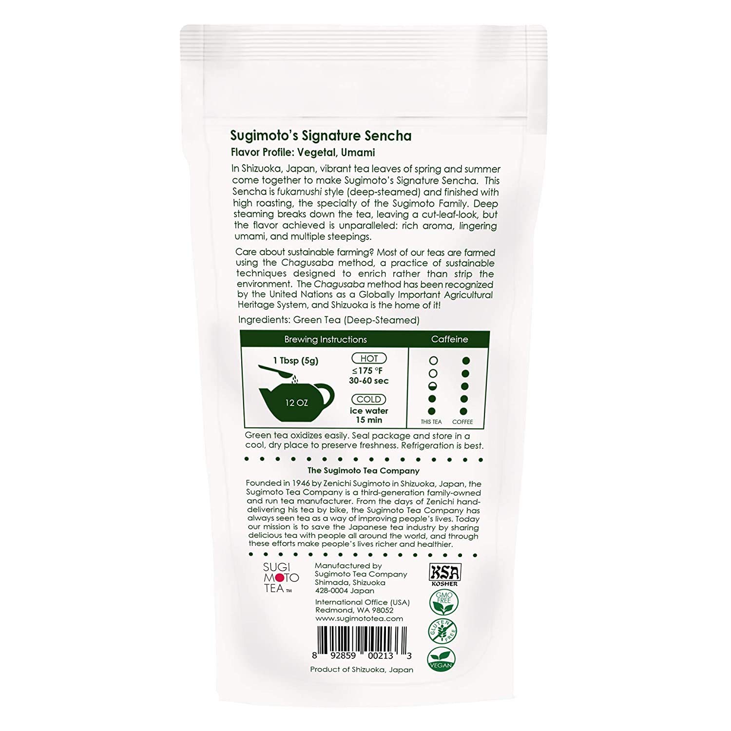 Sugimoto Tea Company SA Japanese Sen Cha, Loose Leaf, Package, White (ASINPPOSPRME18669), green tea, 3.5 Ounce : Japanese Tea Leaves : Grocery & Gourmet Food