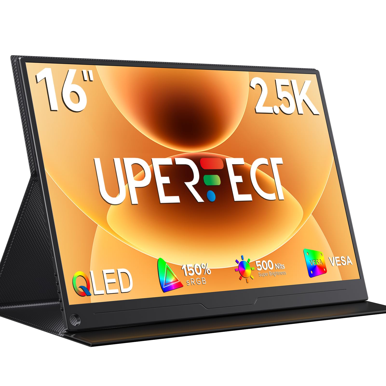 UPERFECT Portable Monitor 2.5K 16 Zoll, QLED 150% sRGB 500Nits 2000:1 Tragbarer Display QHD 2560 * 1600 IPS Mobiler Screen mit Protective Case HDMI Type-C für Laptop, PC, Phone, VESA-Kompatibel