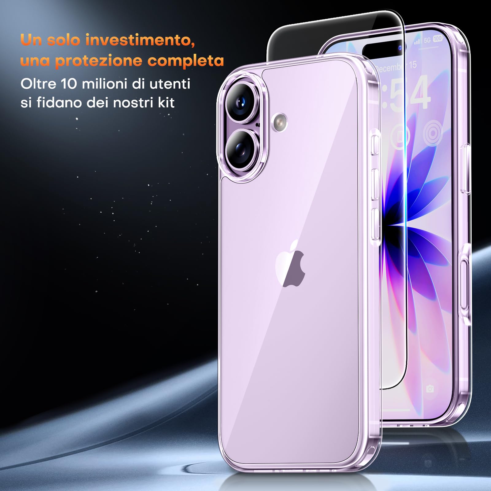 TAURI Cover per iPhone 17 con Pellicola in Vetro Temperato,Custodia per Sottile Antishock, Anticaduta - Trasparente