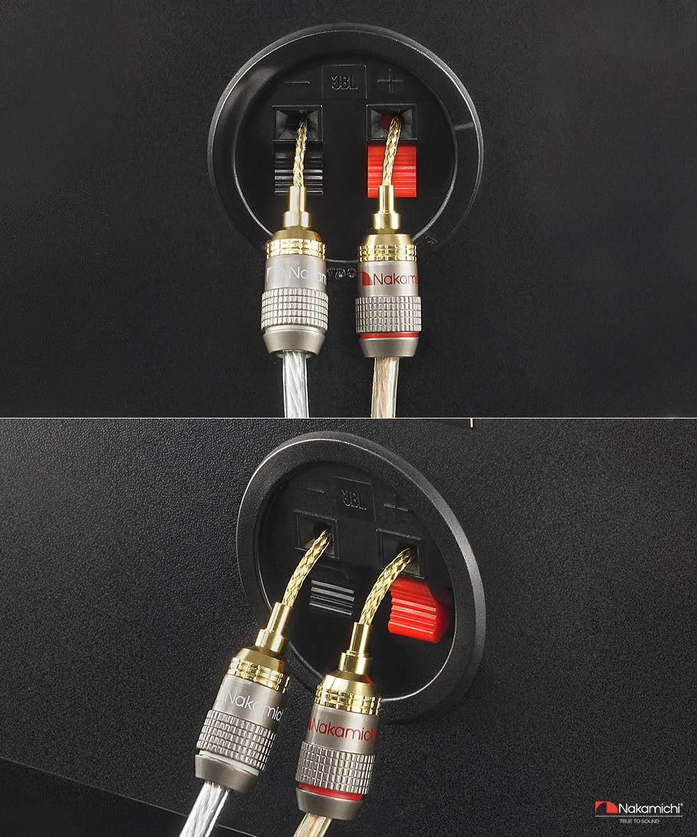 Nakamichi FanLock Wtyczka Pin 2mm Flex Platerowana 24-Karatowym Złotem 10 AWG - 18 AWG Rozmiar 4mm do Głośników, Wzmacniacza Hi-Fi, Kabla Audio, Szybkozłącze, 4 Sztuki (2 Pary)