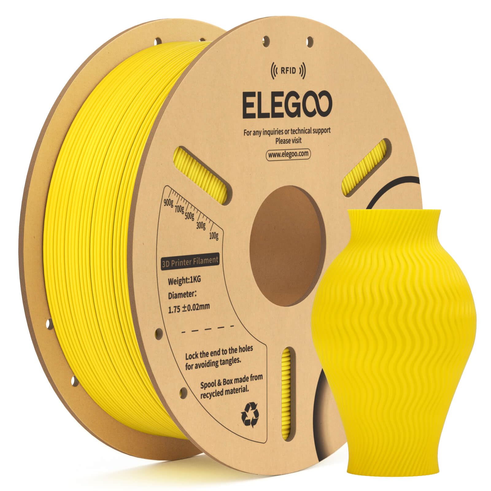 ELEGOO RFID PLA Filament 1.8mm Yellow 1kg | Dimensional Accuracy +/- 0.03mm, 3D Filament Spool, for Most 3D Printers