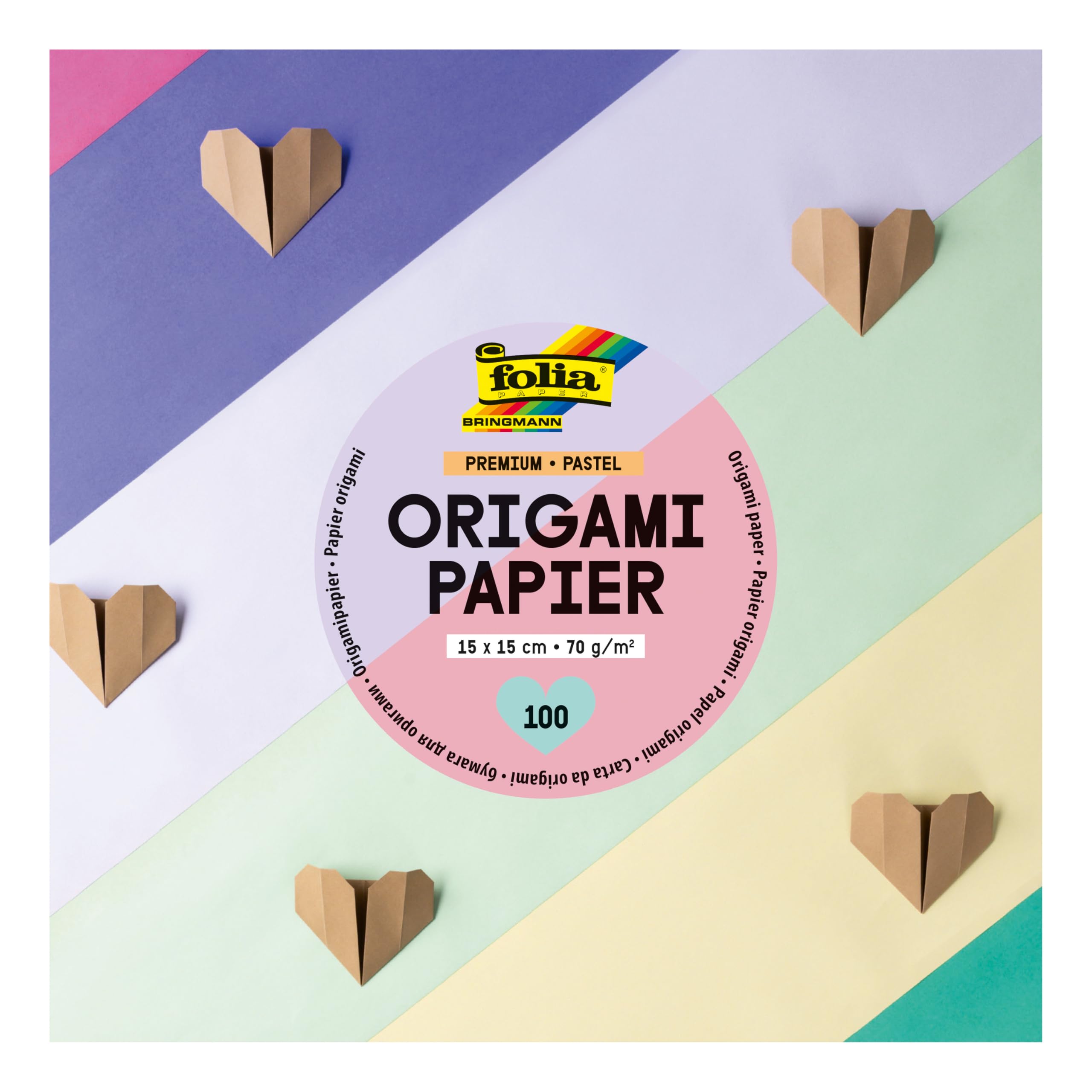 Papier Origami Premium Folia - 100 Feuilles 15x15cm, 70g/m², 10 Couleurs Pastel, Pour Pliage Créatif