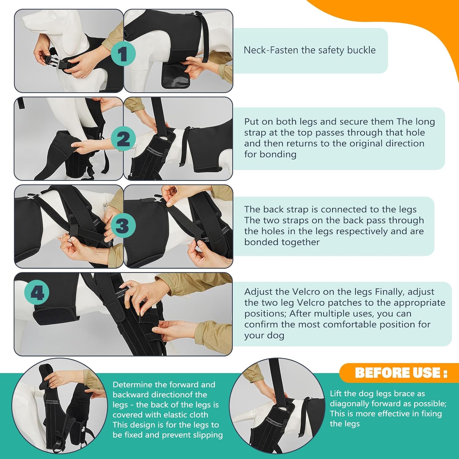 Dog Knee Brace for Torn Acl Hind Leg, Adjustable for Back Leg with 4 Stabilizers, Reduces Pain, Ligament Injuries & Luxating Patella for Small Medium Large Dogs,(Solid Black-L)