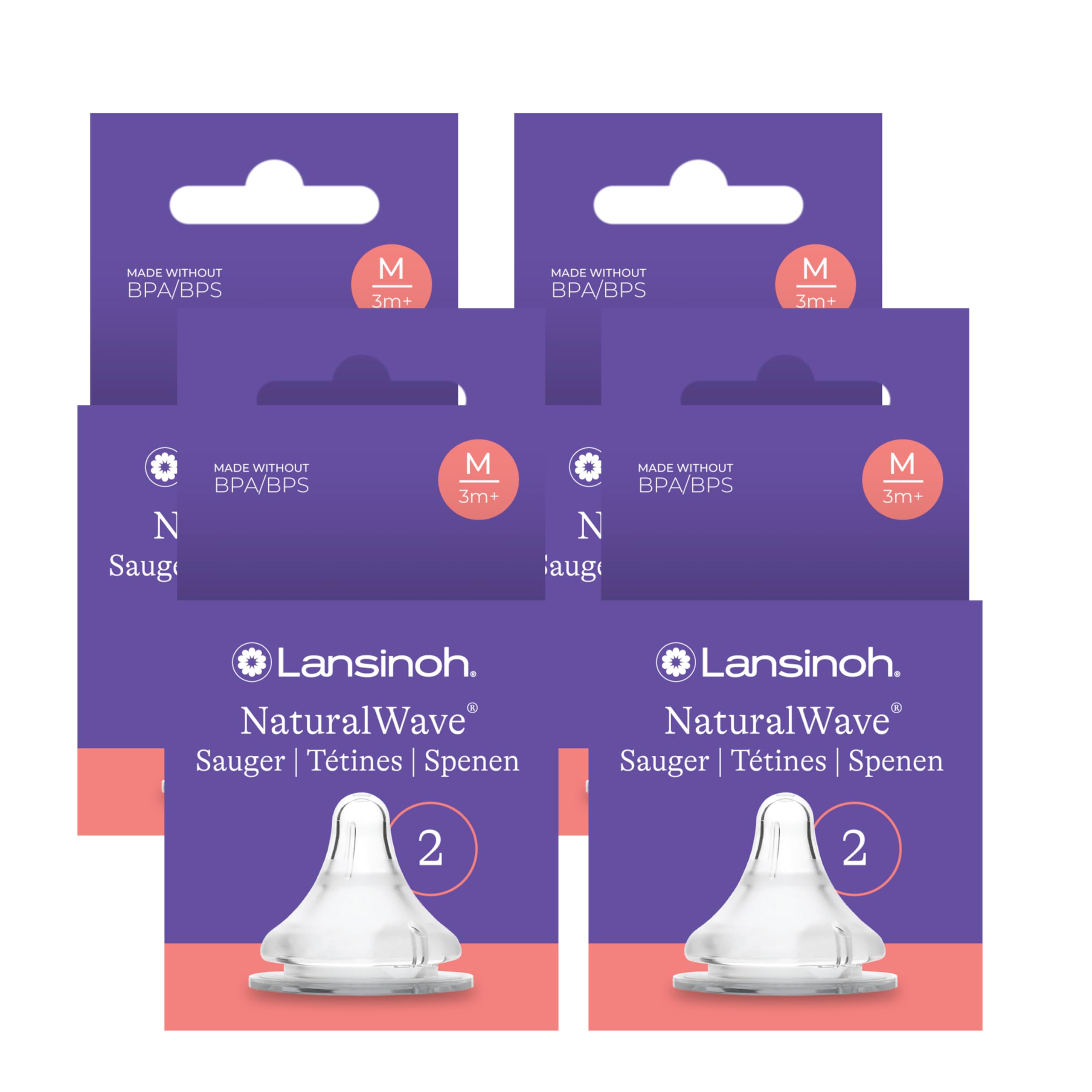 Lansinoh NaturalWave Sauger, Gr. M - mittlerer Milchfluss, 8 Stück (4er Pack) - ab 3+ Monaten