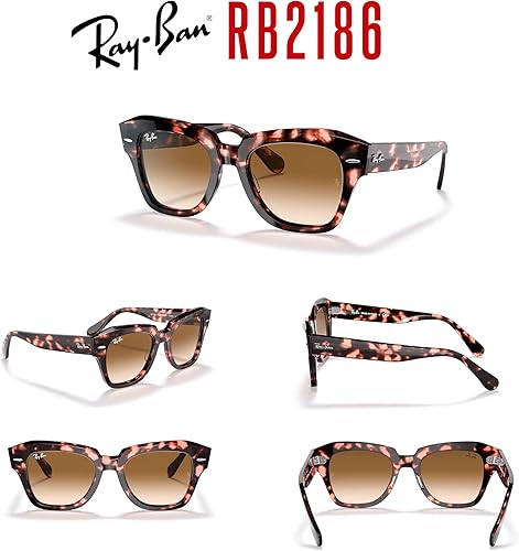 Miniatura 7 de Ray-Ban State Street RB2186 - Lentes de sol cuadrados para hombre y mujer + paquete con kit de gafas de diseñador iWear