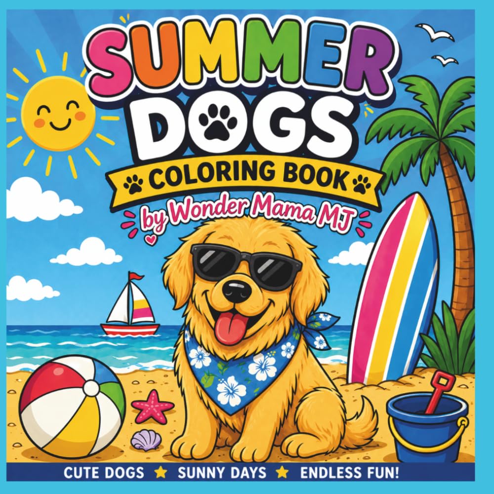 Summer Dogs Coloring Book: Cute Puppies, Sunny Beaches, and Summer Fun