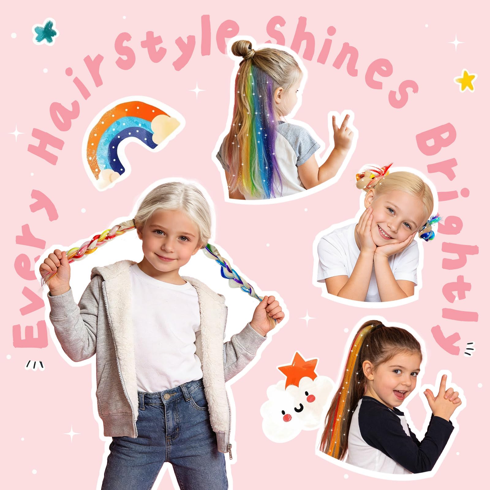 ヘアアクセサリー s4chn Amazon.com : Z-CHARMMY 16 PCS Clip in Rainbow Tinsel Hair