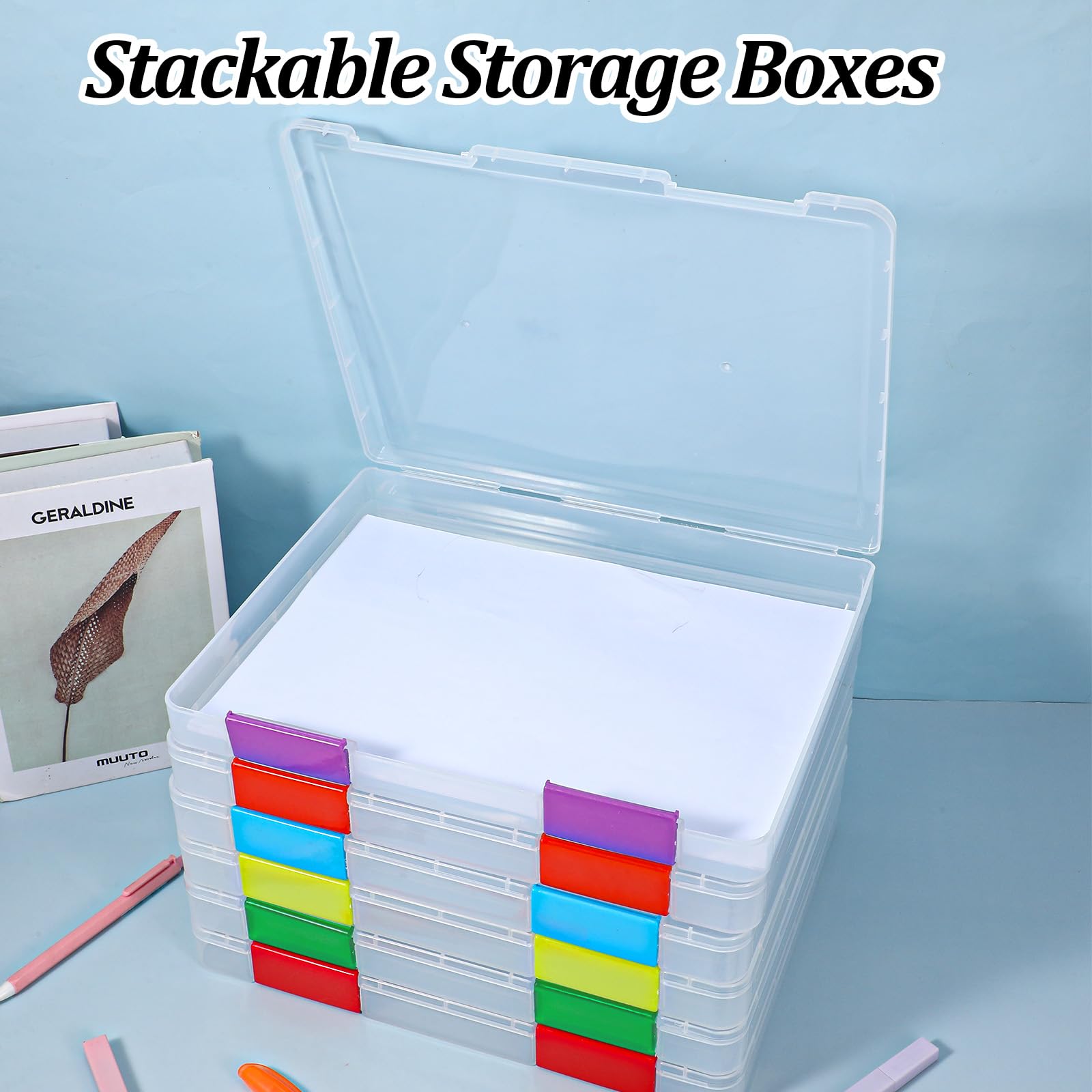 Transparente A4-Aktenbox für Dokumente, Kunststoff, Brettspiel, Aufbewahrungsbehälter, Zeitschriftenschutz, Aktenhalter mit Schnalle, bunt, 32 x 24 x 3 cm, 6 Stück