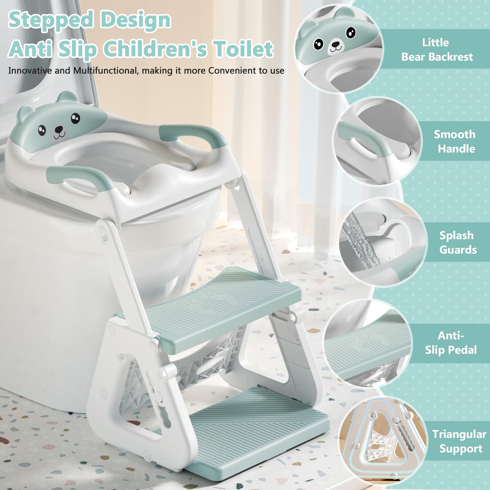 Riduttore WC per bambini, pieghevole, antiscivolo, adatto per WC a forma di V, U, O