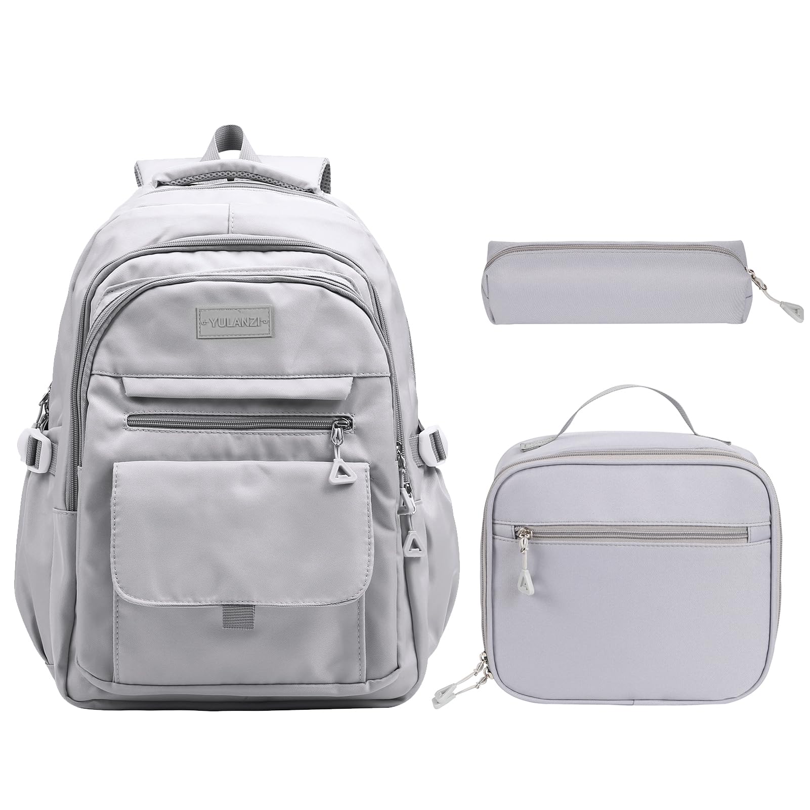 Phaoullzon Teen Girls School Backpack with Lunch Box for Boys, College Aesthetic Laptop Bookbag for Women,Grey