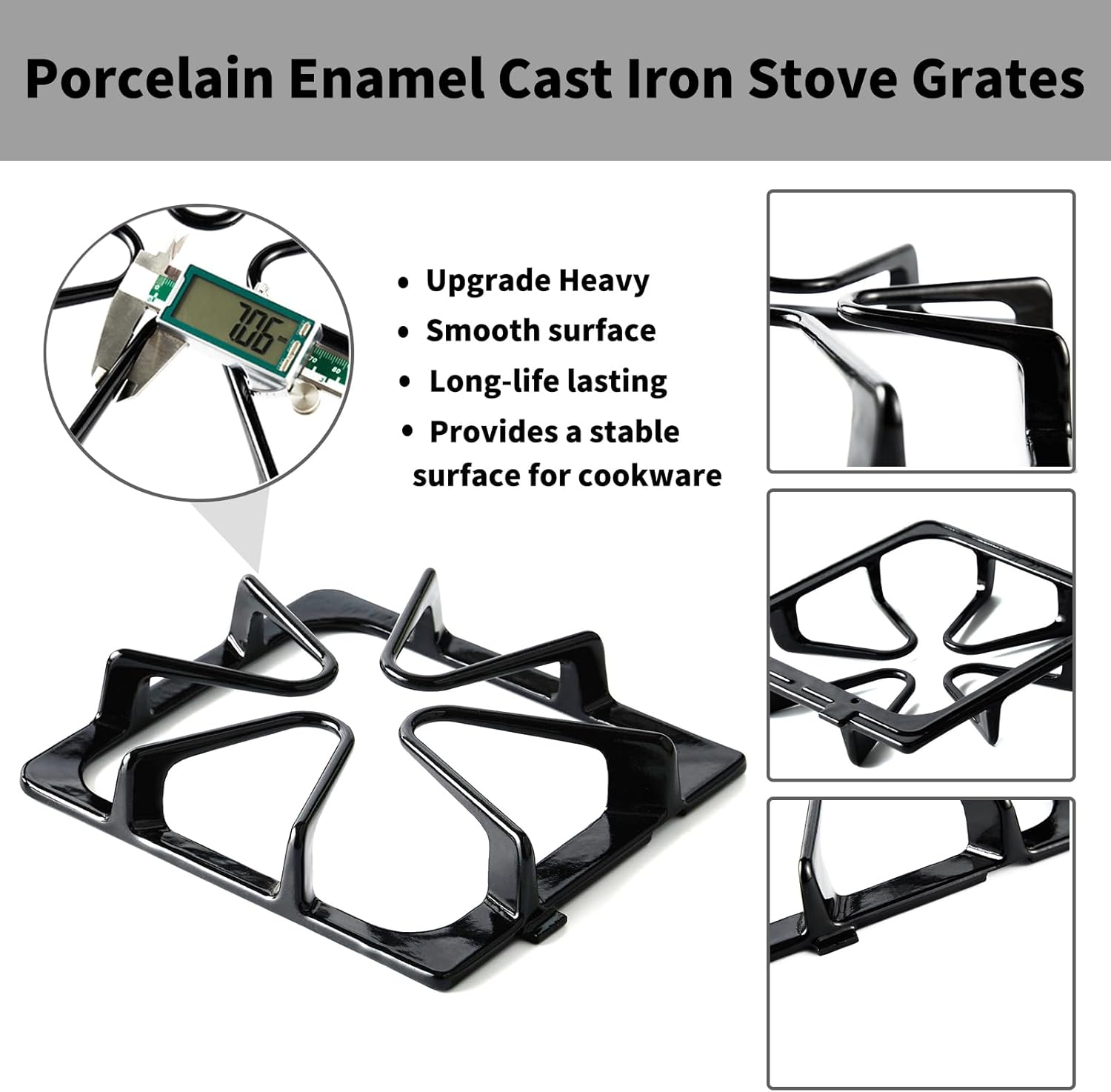 W10447925 Stove Grates Replacement for Whirlpool Stove Parts 8.8 x 8.3 Inches Gas Burner Grate for Maytag Amana Inglis Kirkland Kenmore Range Cooktop Parts Gas Stove Top Range Burner Rack Sets 4 Pcs