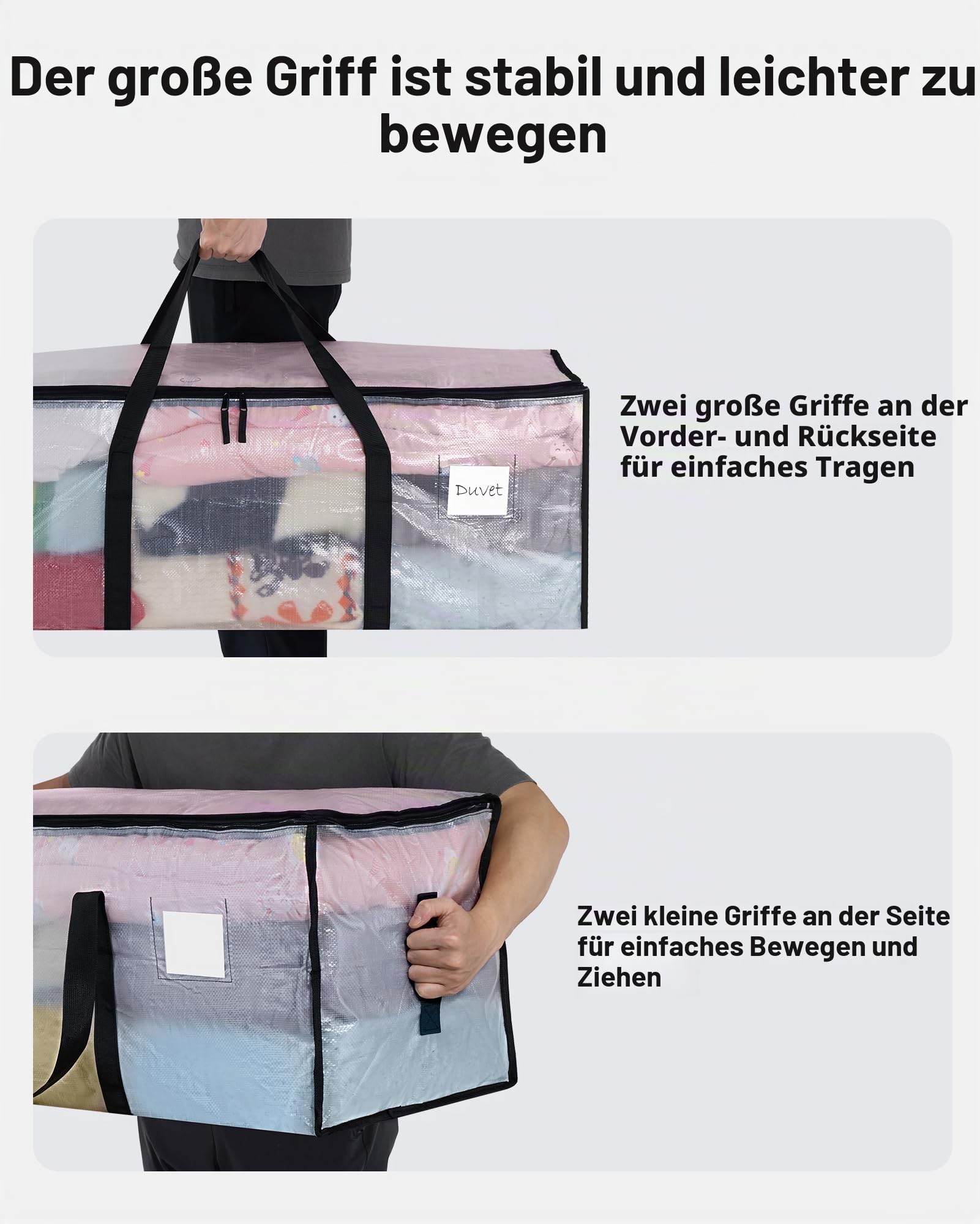 JOJOSEE 6 Stück 120L Aufbewahrungstasche, Große Transparente Umzugstaschen mit Reißverschluss Griff Faltbare Kleideraufbewahrung Umzugskartons Umzug Camping Bettwäsche Aufbewahrung Wiederverwendbar