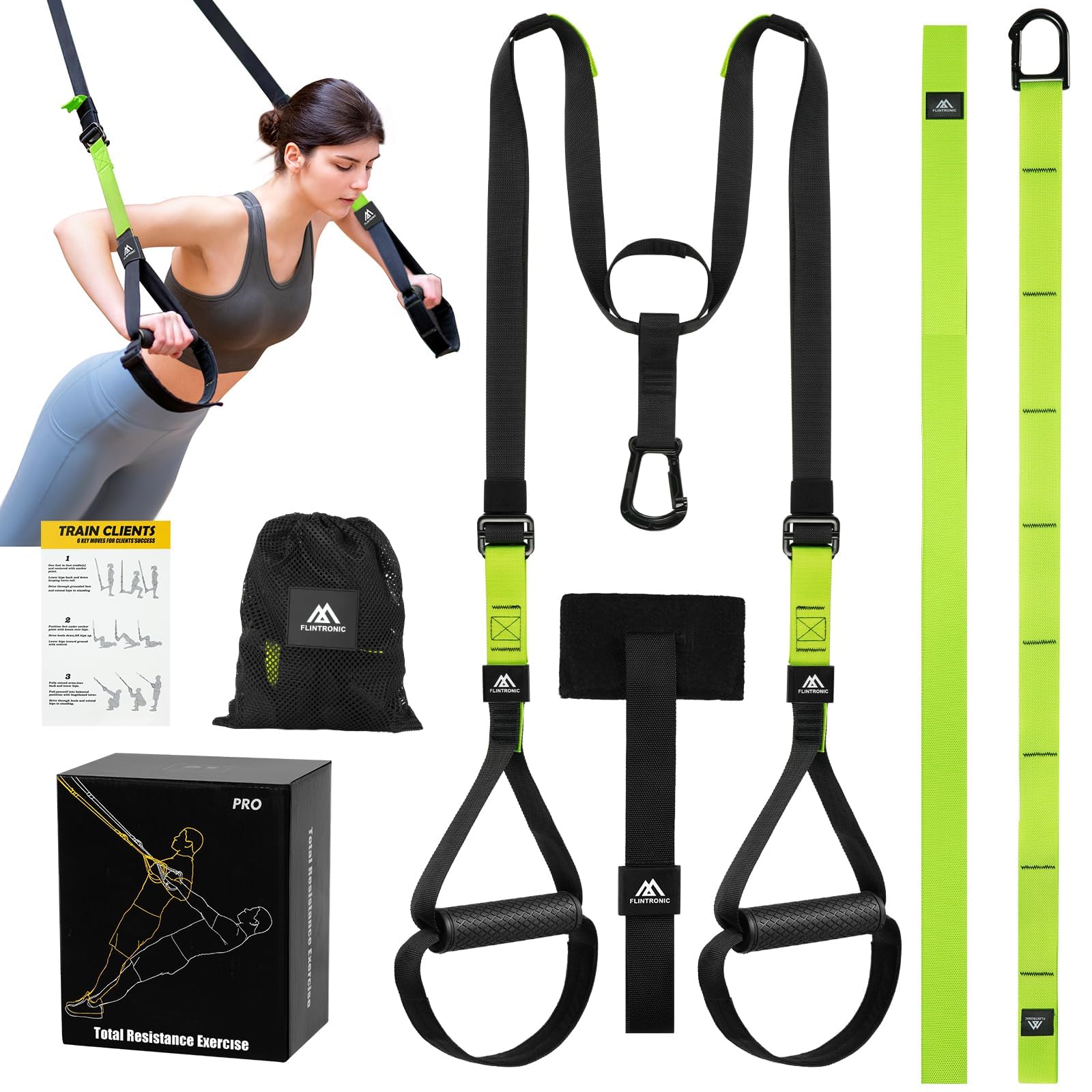 Flintronic Sling Trainer Set, Suspension Trainer System, Home Gym Equipment with Adjustable Door Anchor, Professional Gym Fitness Training Straps for Indoor & Outdoor