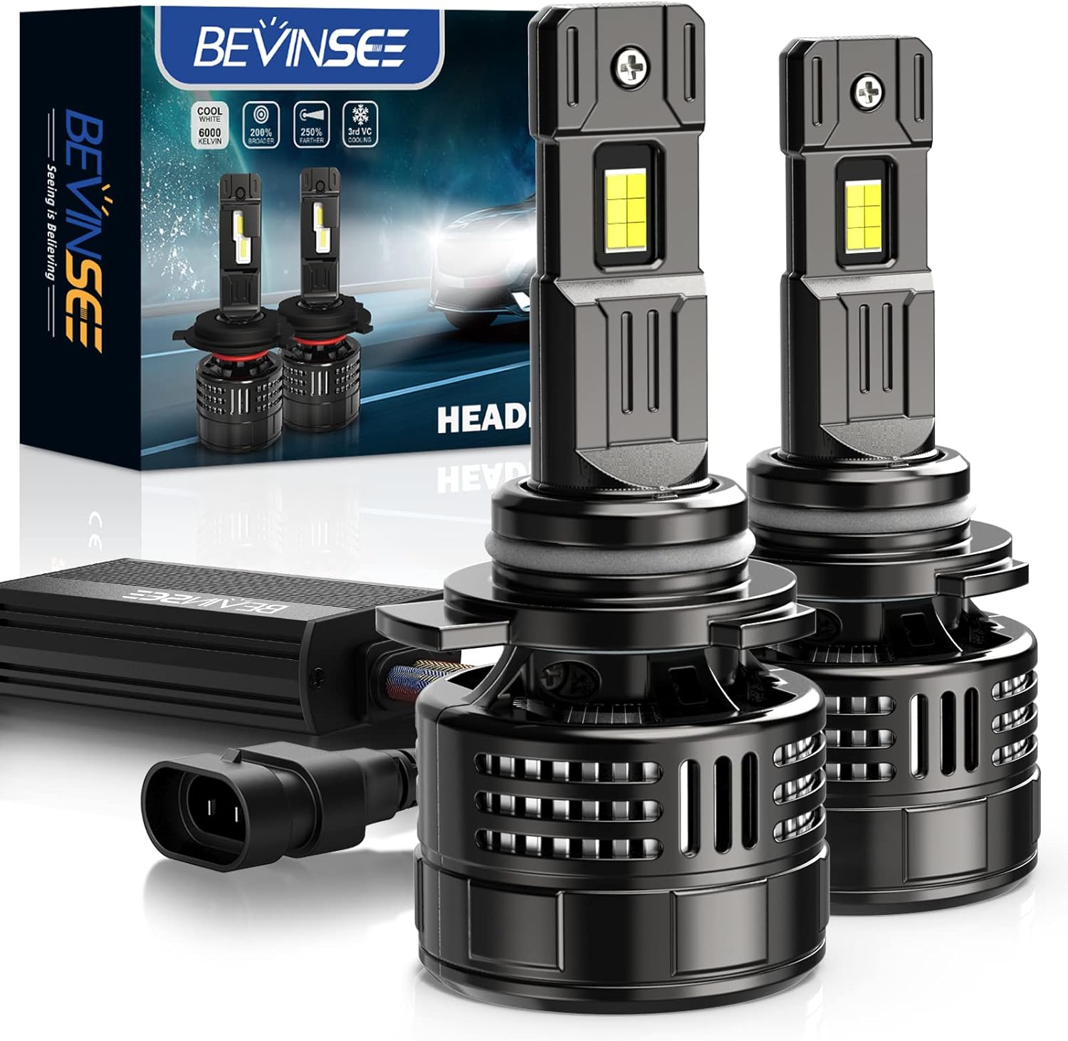 Bevinsee 9012 LED Headlight Bulbs, 150W 28000LM 700 Super Bright LED