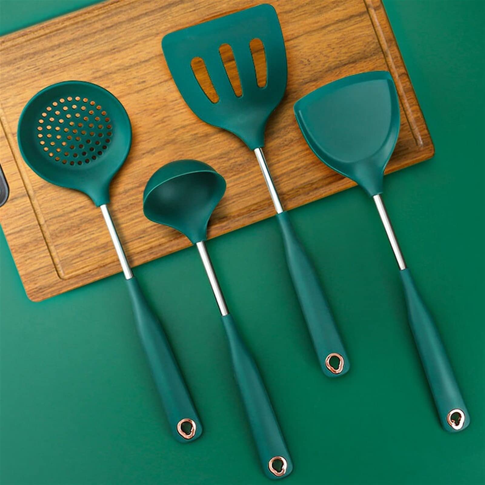 Spatule Ensemble de 4 spatules en silicone - Spatule en silicone antiadhésive haute température et brûlure, pour ustensiles de cuisine antiadhésifs Crêpes Poisson (vert foncé) Spatule de cuisson