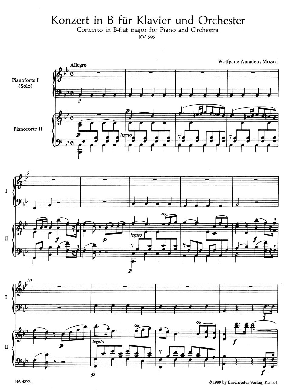 Concerto for Piano No.27 in B-flat major K.595 (Two-Piano Reduction)