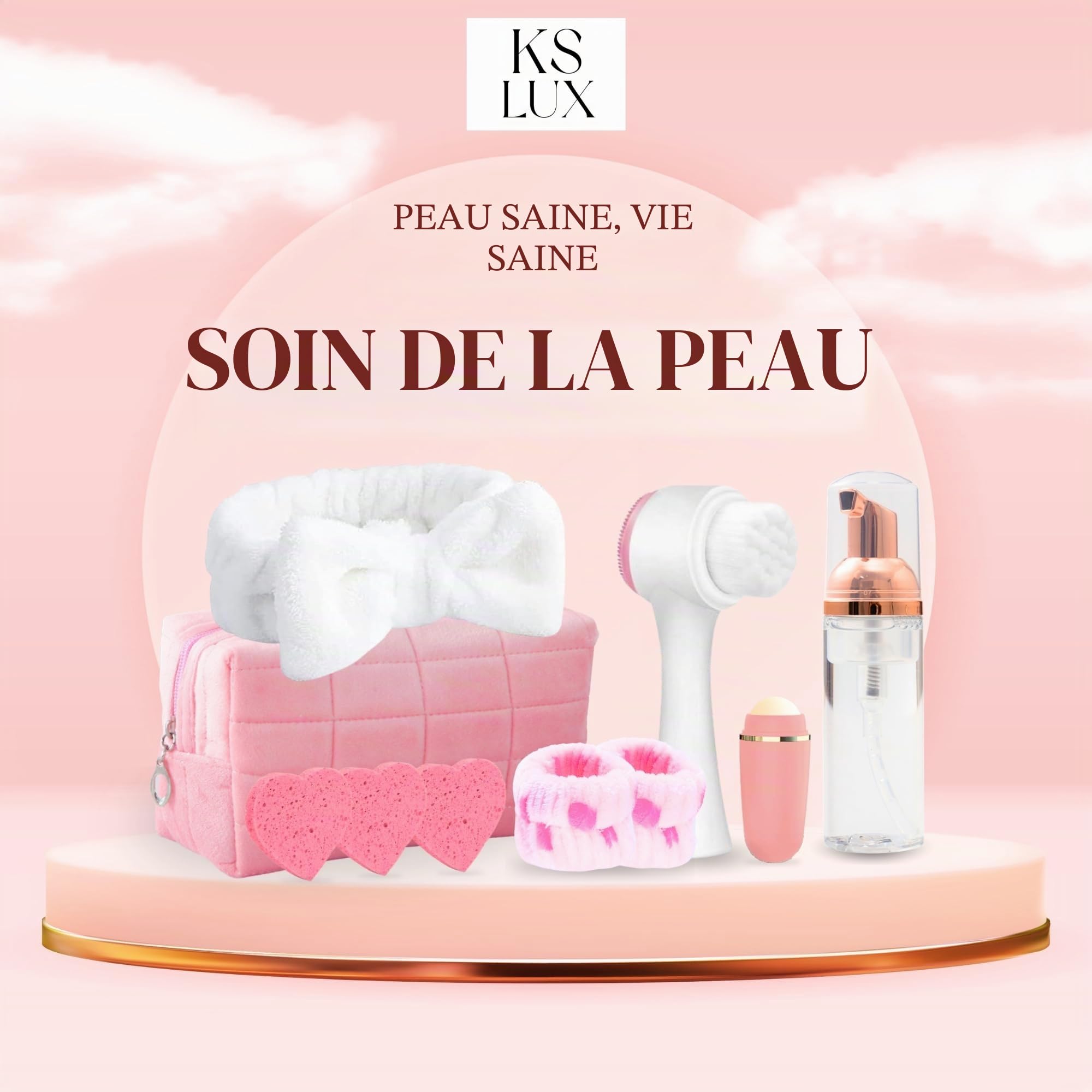 kit skincare ado, skin care, coffret soin visage femme, coffret skincare enfant, skin care coréenne, box cadeau femme original avec brosse nettoyante visage et bandeau cheveux maquillage KS LUX