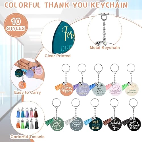 Miniatura 3 de Unittype 50 llaveros acrílicos de agradecimiento a los empleados a granel con borlas, llaveros de agradecimiento, regalo inspirador para