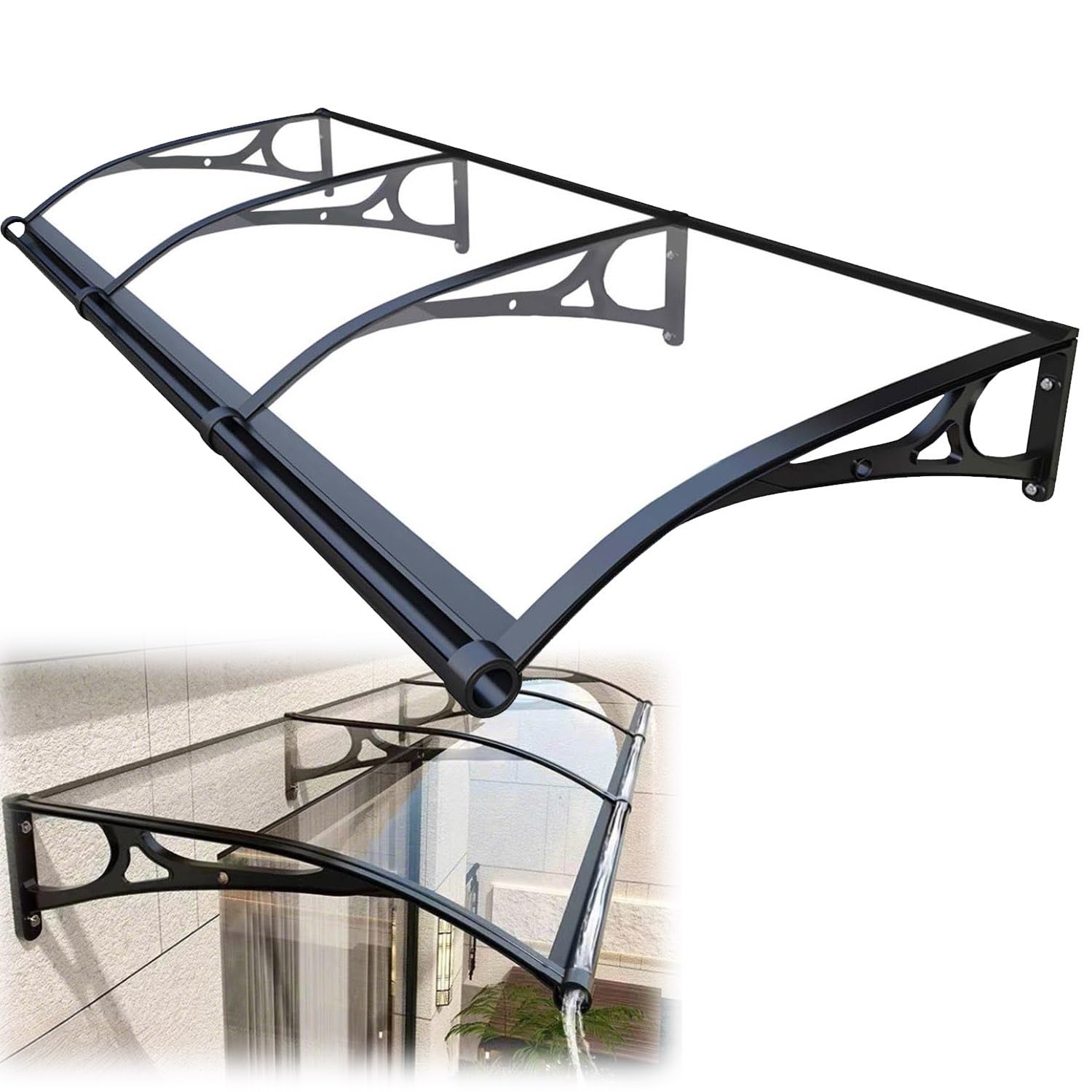 GJMSSMY Outdoor Door Canopy, Waterproof Awning for Rain Protection, Easy Install Window Cover, Garden Shelter, Sizes: 60x100cm, 80x120cm, 100x200cm (Transparent, 60x480cm)