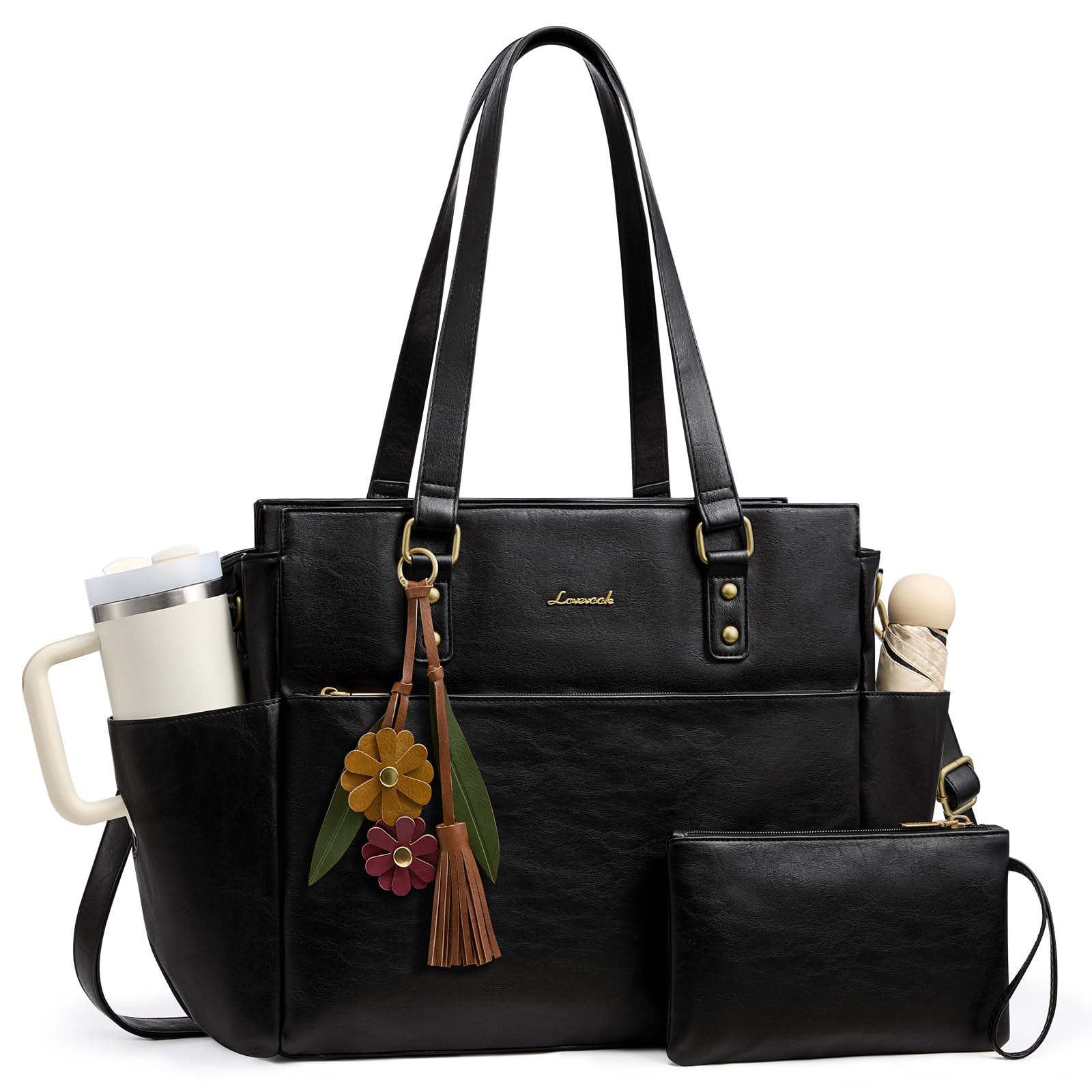 LOVEVOOK Laptop Tote Bag for Women, Vintage Work Teacher Bag with Clutch