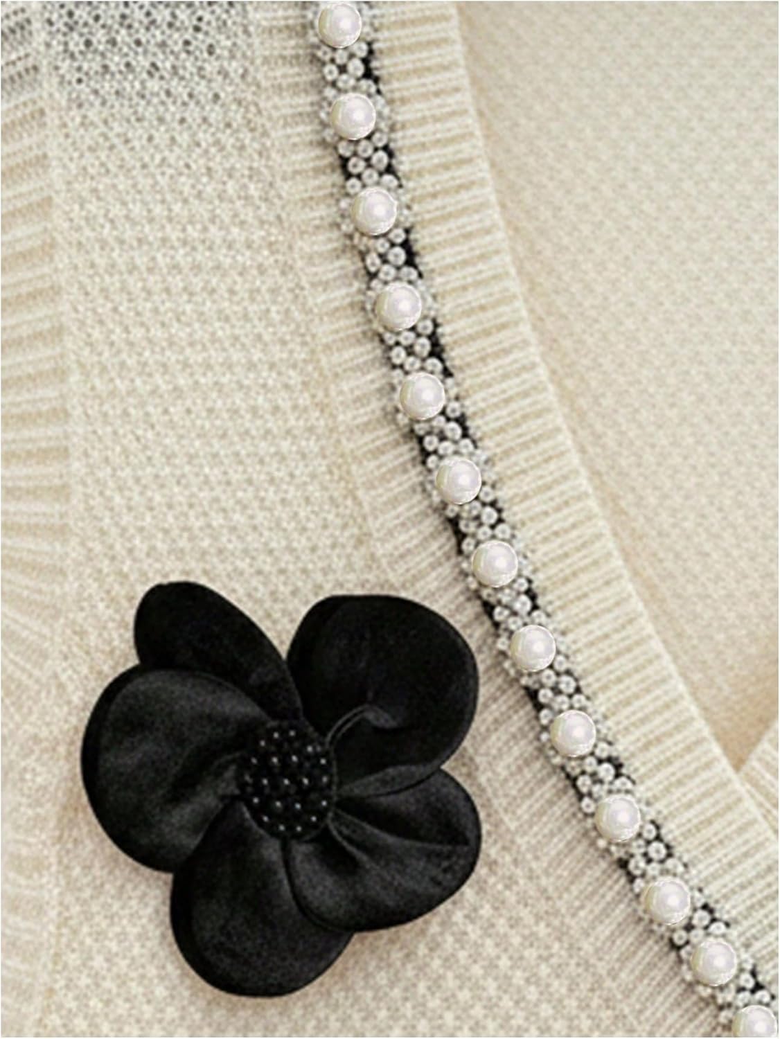 Women's 3 D Floral Pearl Sweater Vest V Neck Sleeveless Knit Vest Elegant Tops - Image 5