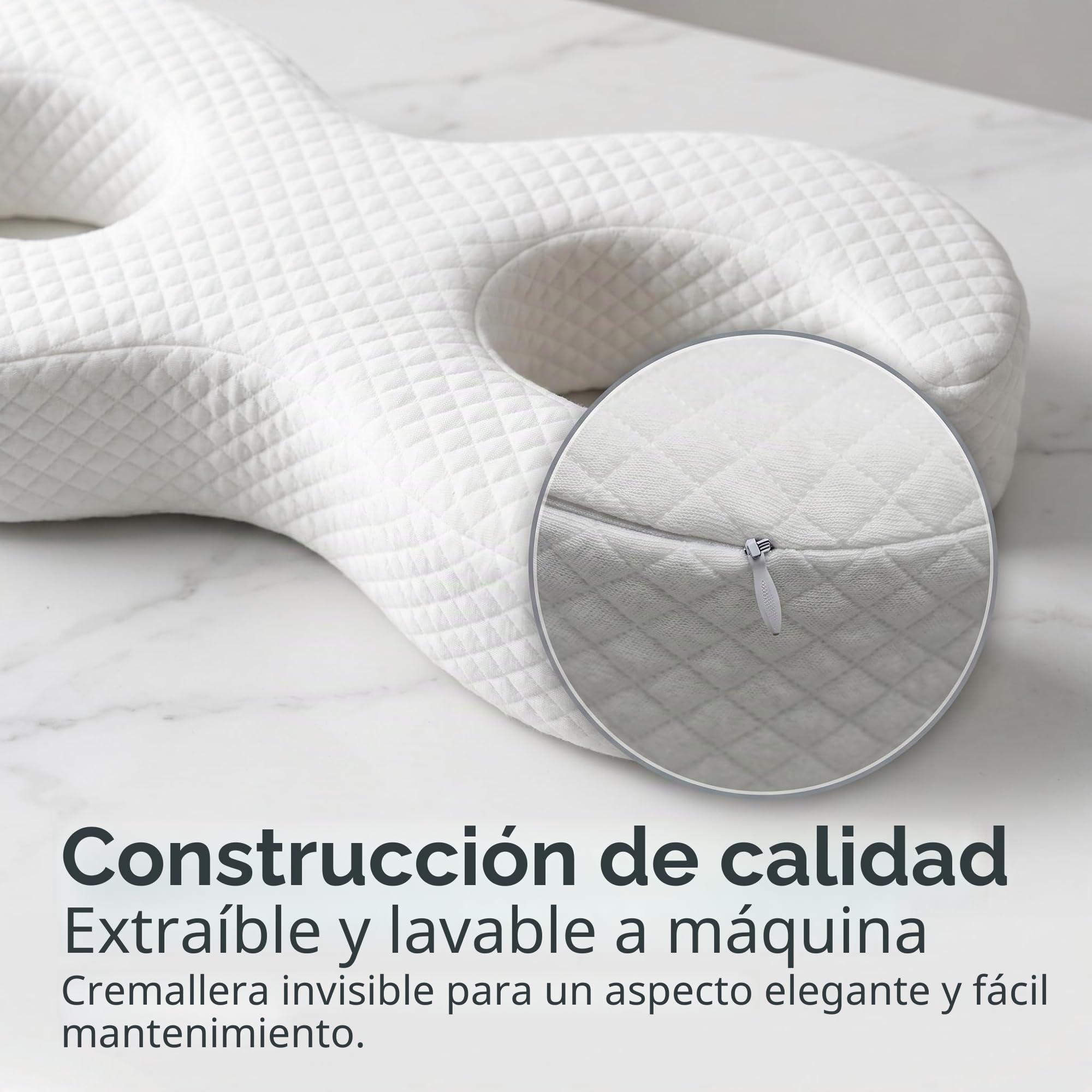 Almohada Viscoelástica Antiarrugas, Almohada Ergonómica para Dormir de Lado, Espalda y Estómago, Almohada Cervical con Diseño en U de Espuma Viscoelástica, 55x27x9cm