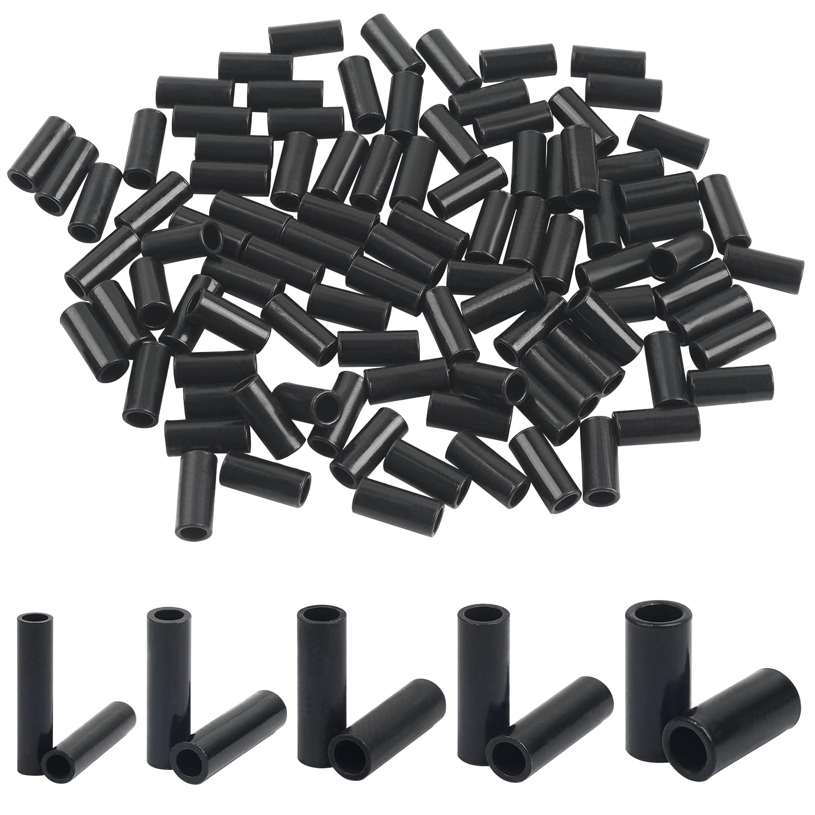 JSHANMEI Fishing Crimp Sleeves, 100pcs Single Barrel Crimp Sleeves Black Tube Fishing Line Connector Wire Leader Rigging Tackle (1.6mm-100pcs)