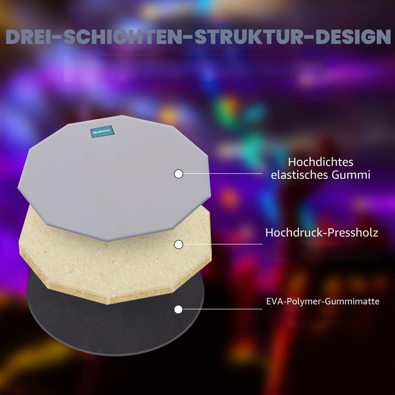 Musfunny Drum Practice Pad Schlagzeug Übungspad, 12 Zoll 2-seitig Leises Übungs Drum Pad Set mit Drumsticks und Aufbewahrungstasche für Schlagzeuger-Übungspad (30 cm Grau)