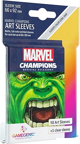 Marvel Champions The Card Game - Fundas oficiales de Hulk Art - Paquete de 50 fundas artísticas y 1 funda transparente - Soporte para juegos de