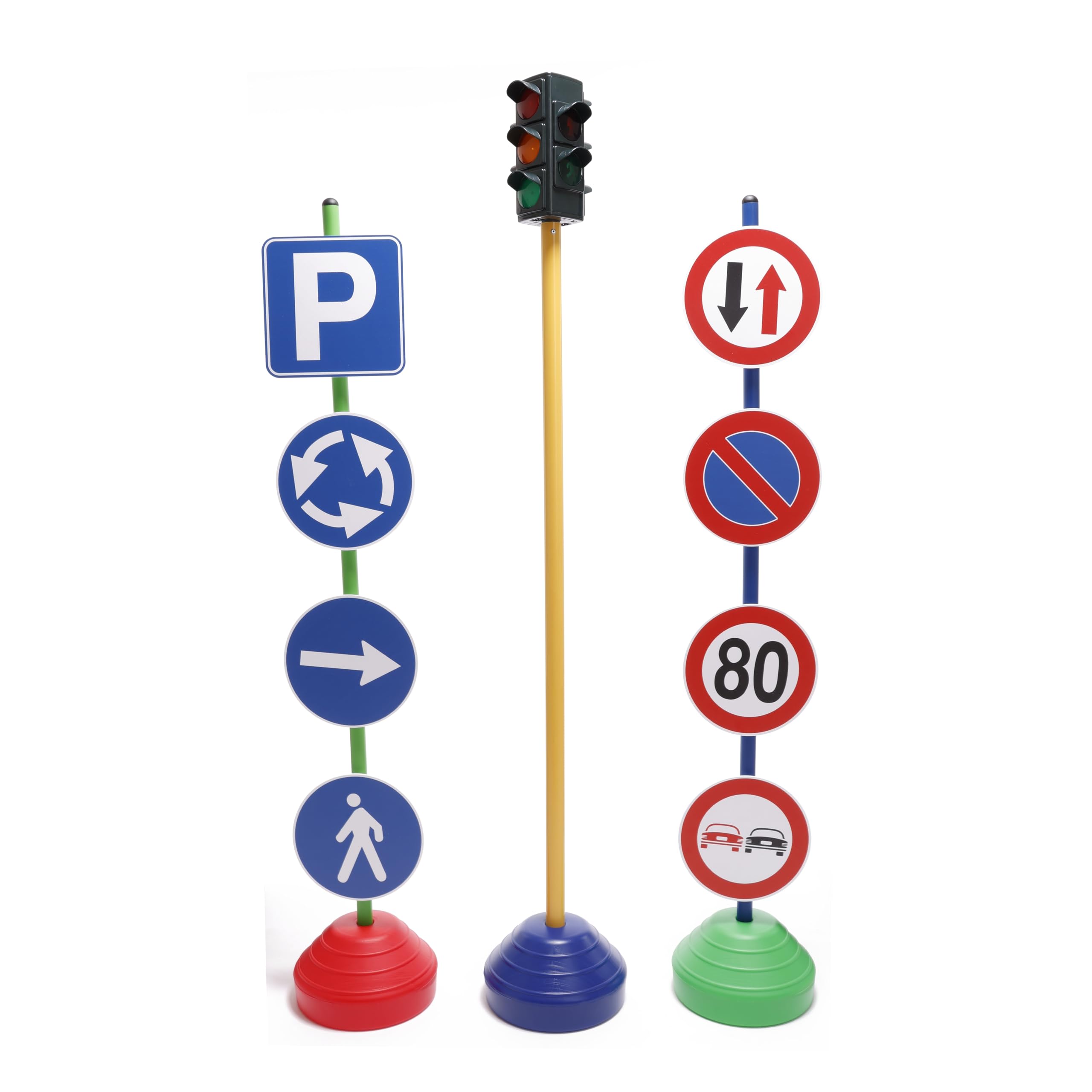 Set 12 Segnali Stradali e Semaforo Funzionante per Bambini | Cartelli Traffico per Educazione Stradale, Aste Altezza 120 cm, Basi Zavorrabili, Ideale per Insegnamento Sicurezza Stradale