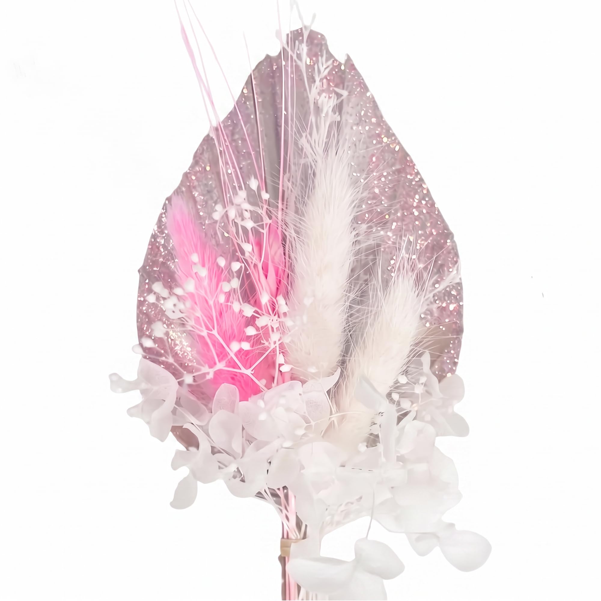 Flowers for Cakes, Pink White Dried Flowers Palm Leaf Cake Topper