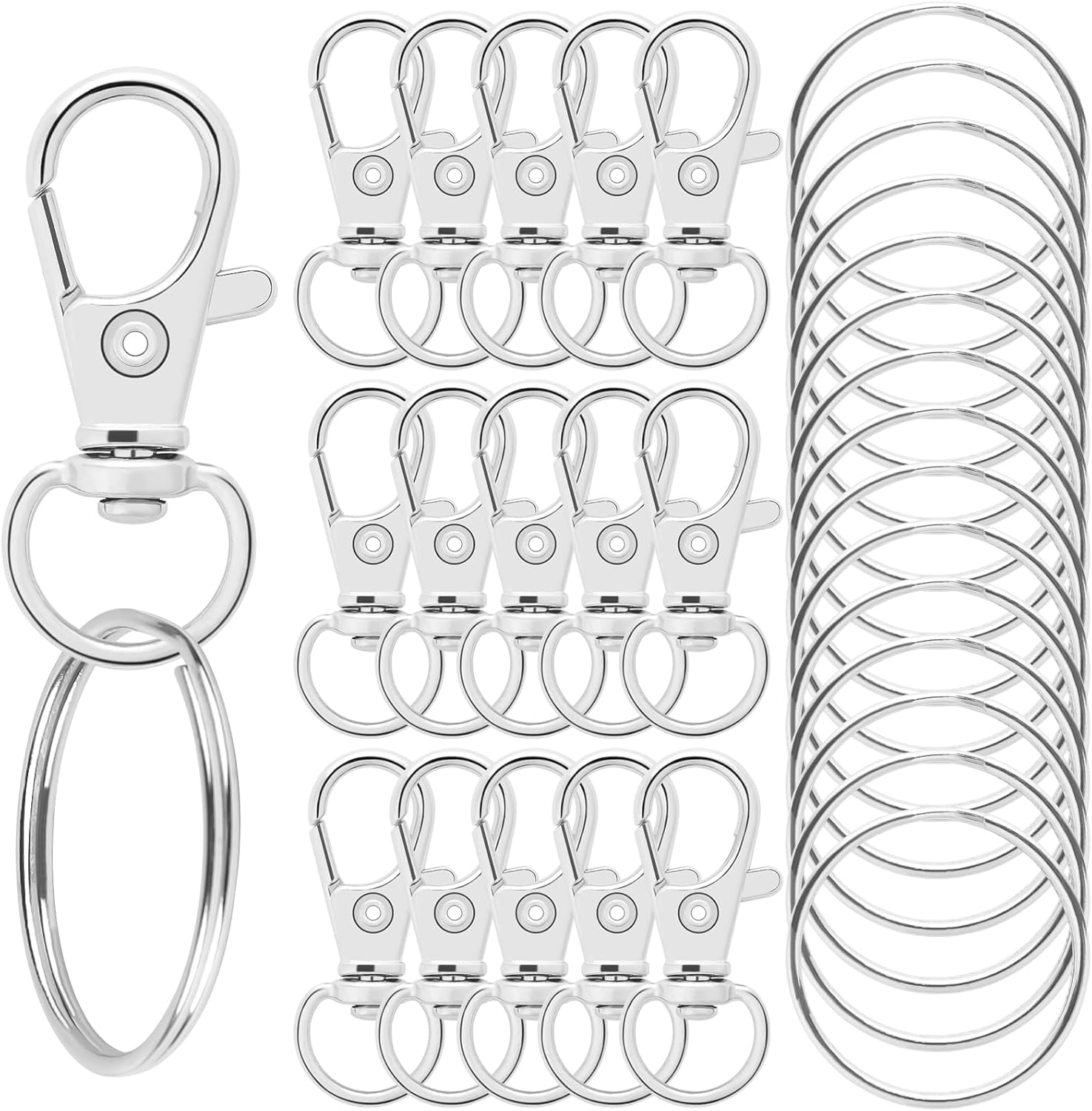 MIDELONG 30PCS Premium Swivel Snap Hooks with Key Rings, Metal Lanyard Keychain