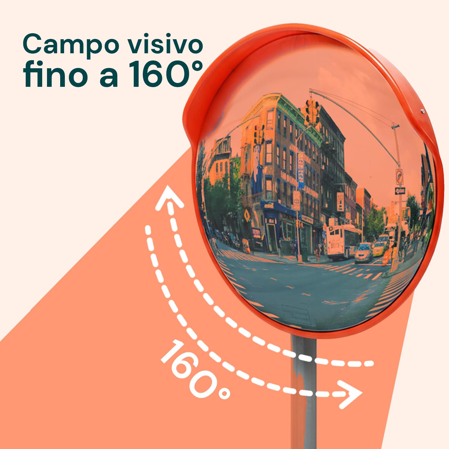Specchio Stradale Convesso Ø 60 cm - Specchio Parabolico di Sicurezza, Visione Grandangolare 160° - Per Angoli Ciechi per Garage, Parcheggi e Magazzini - Con Kit Montaggio a Parete o Palo