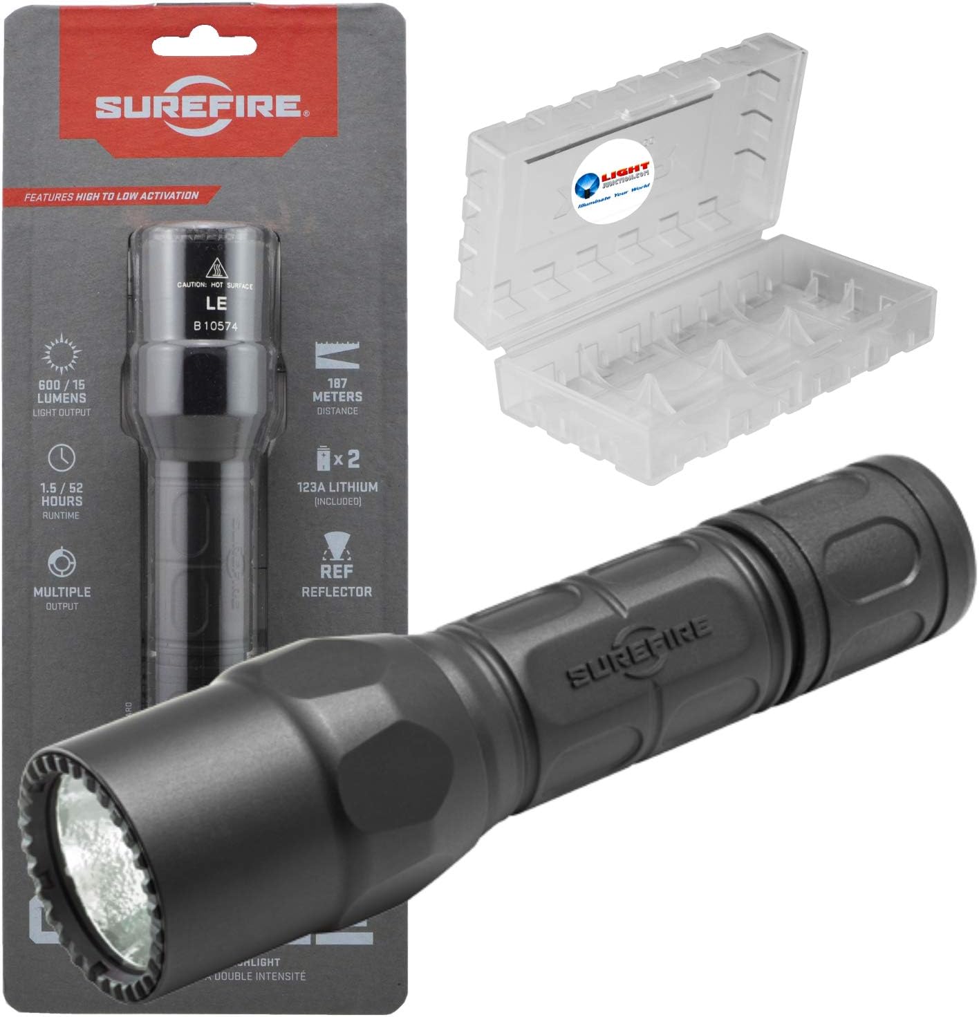 G2X LE Compact LED Flashlight 600 Lumen Tactical Light, Black Bundle with a Lightjunction Battery Box