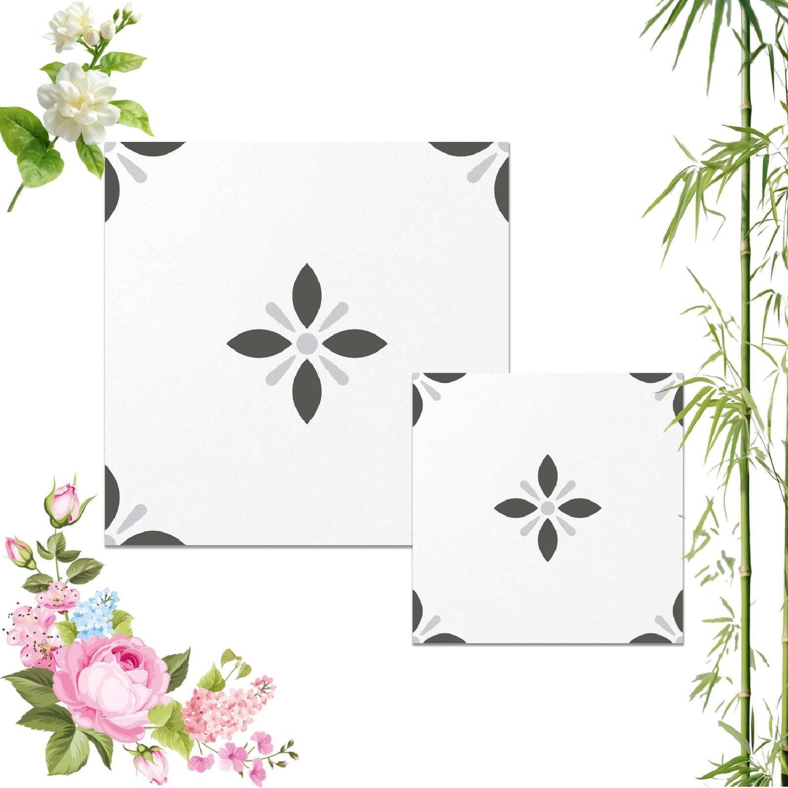 Self-Adhesive Wood Pattern Floor Tiles, 20pcs-30x30cm Vintage Floral Self Adhesive Vinyl Tile, Waterproof Removable Wall Floor Decal for Bathroom Kitchen Bedroom (20pcs-20x20cm,PTS86)
