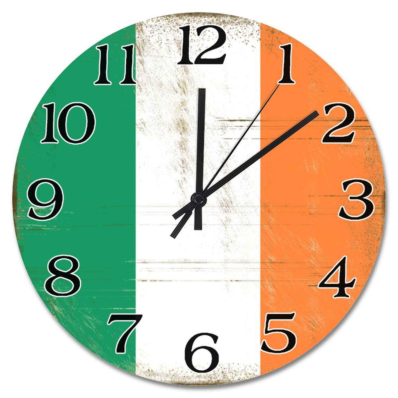 Horloge murale Irlande rustique 25cm : pendule de cuisine ronde et silencieuse à piles