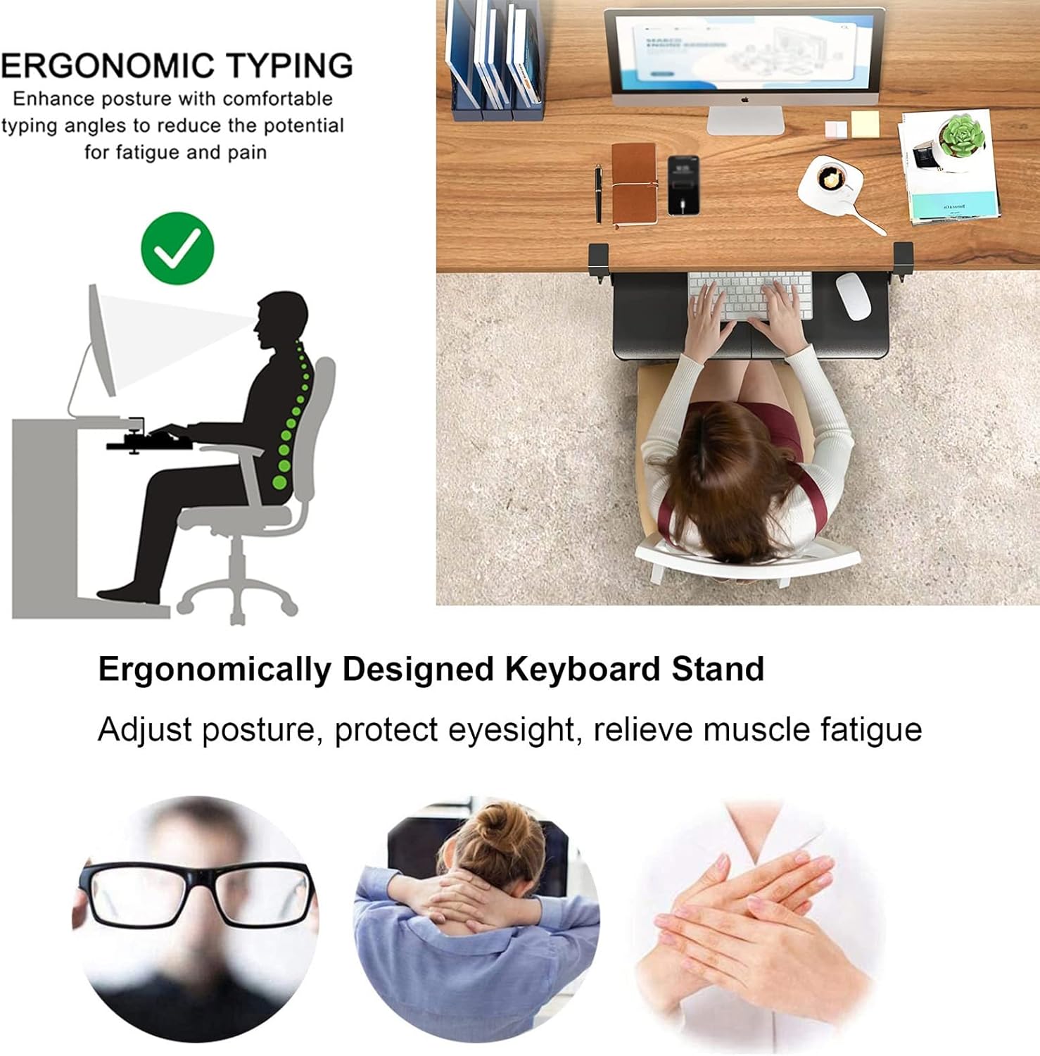 デスク下キーボード引き出し、調節可能な引き出し式キーボードトレイ、クランプ式デスクマウント、ドリル不要の取り付け、ホームオフィス用ユ