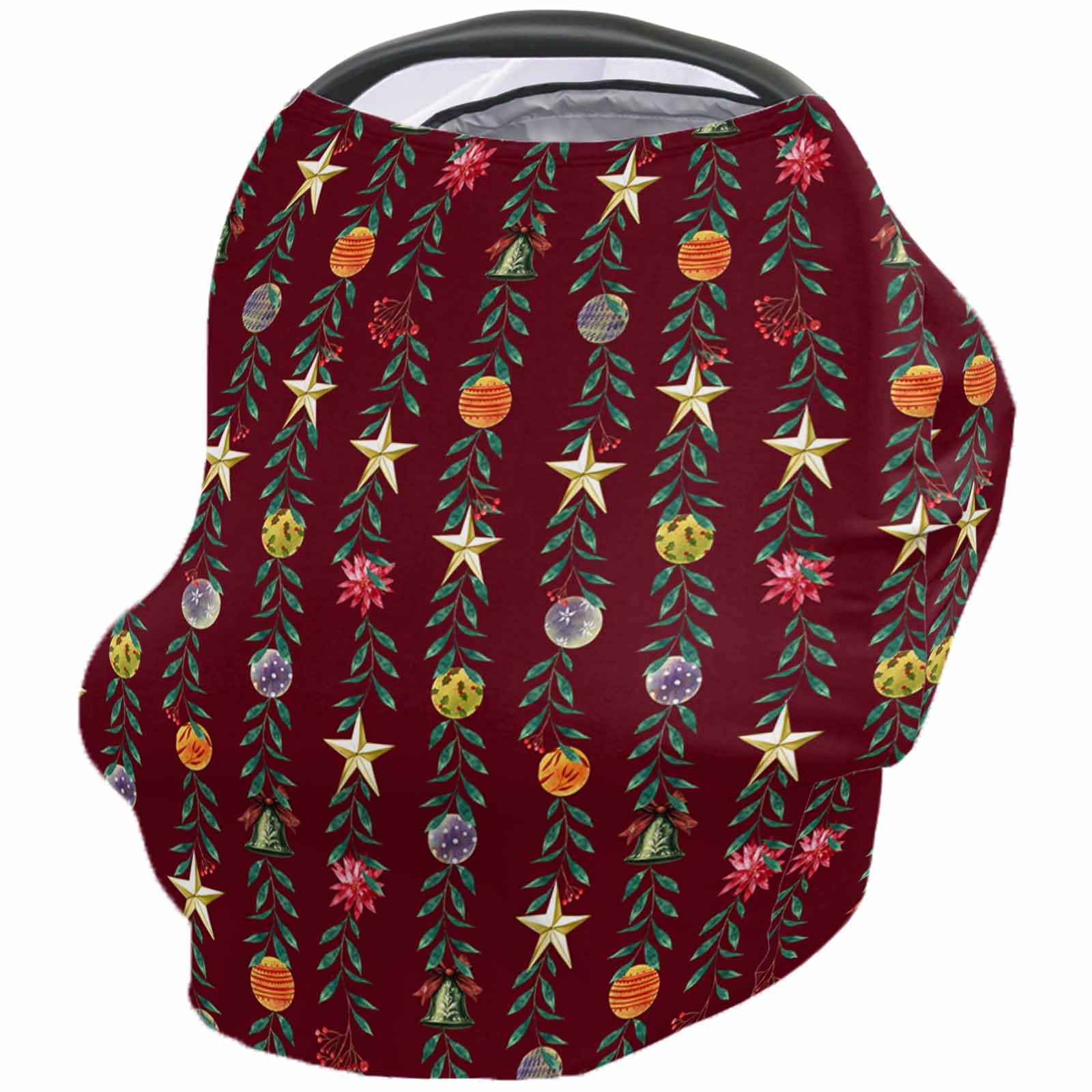 Nursing Cover for Breastfeeding Scarf, Christmas Winter Plants Stars Bell Berries Wine Red Baby Car Covers Super Soft Multi Use for Canopy Shopping Cart Cover Blanket Stroller Cover