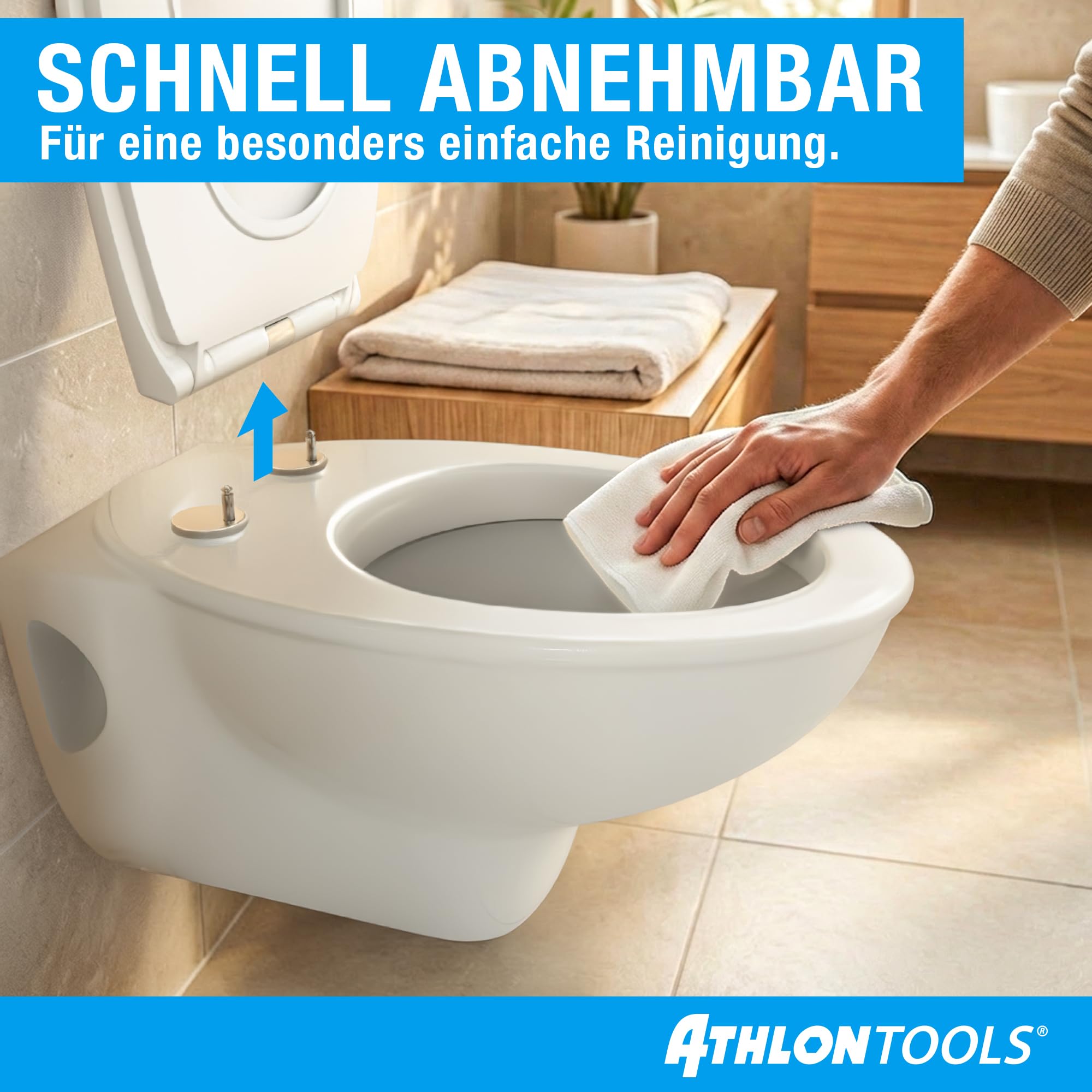 ATHLON TOOLS Toilettendeckel mit Absenkautomatik O-Form – Duroplast WC Sitz, Soft-Close & Quick-Release – Antibakterielle, kratzfeste & UV-beständige Klobrille inkl. Installationsschablone