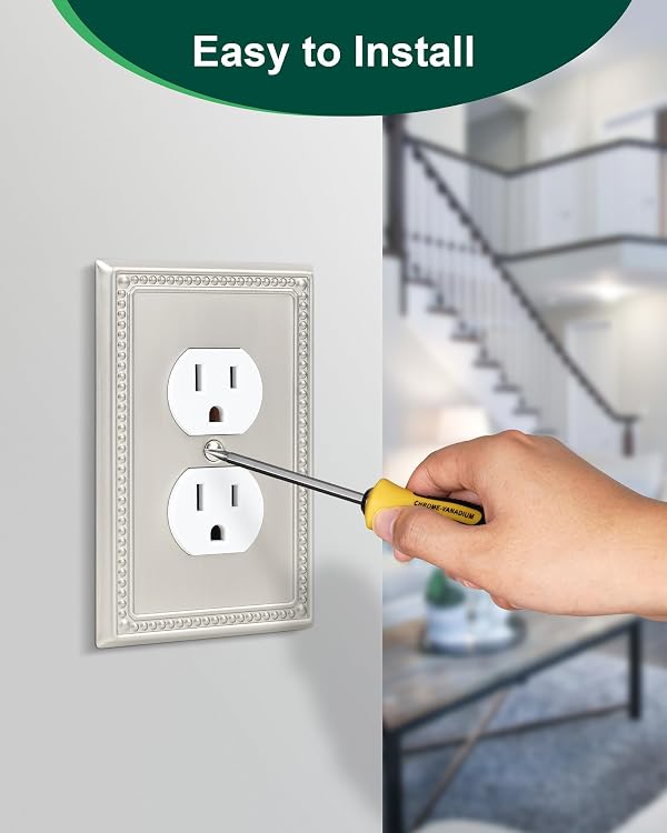 TREEWELL 6-Pack Duplex Outlet Cover Plate, Metal Wall Plates for Electrical Outlets, Brushed Nickel 1 Gang Receptacle Cover, Pearls Decorative Switch Plates and Outlet Covers by treewell - Image 5
