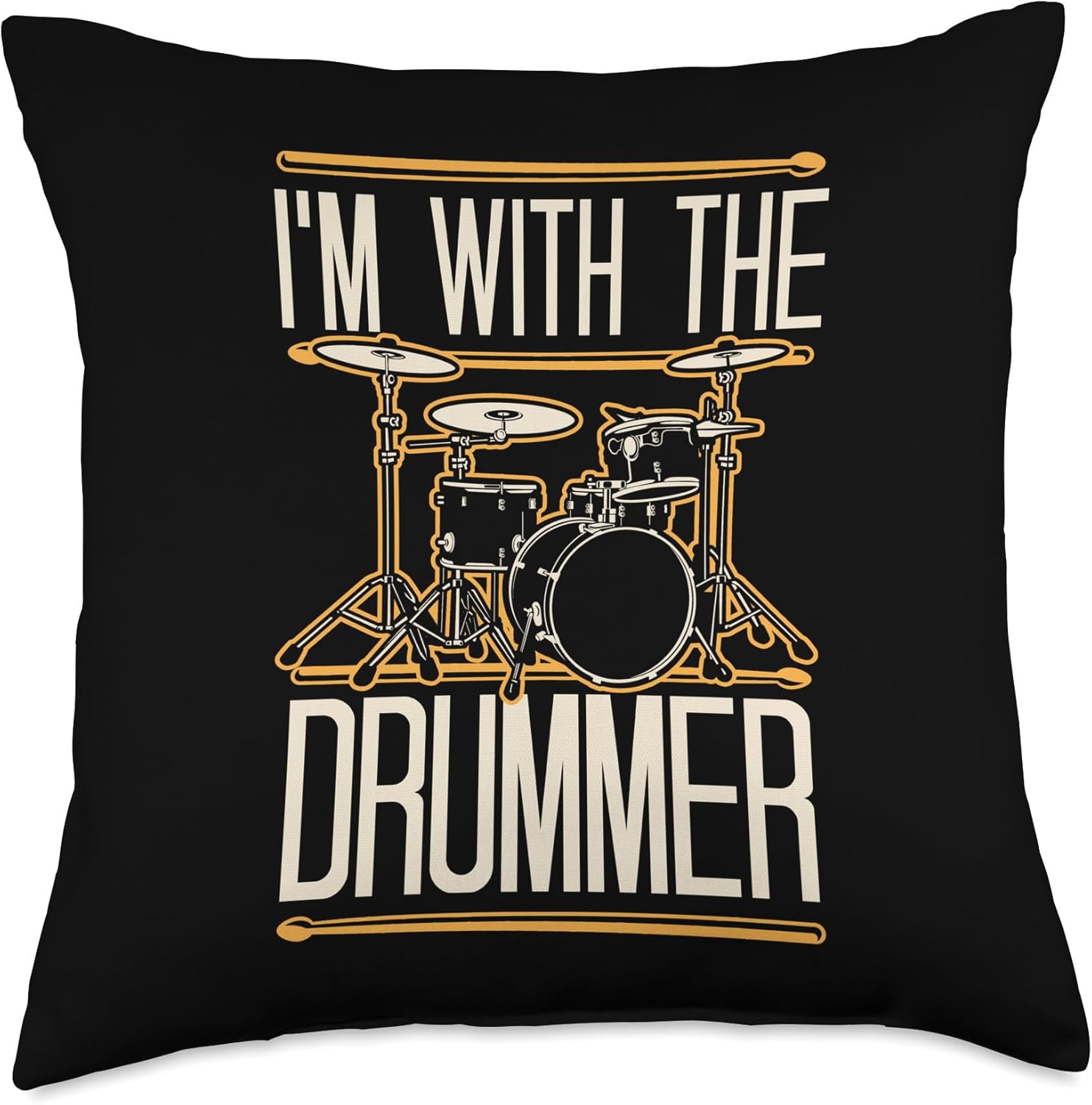 Funny Drummer Band Merch and Drum Kit Essentials I'm With The Drummer Couple Girlfriend Boyfriend Throw Pillow, 18x18, Multicolor